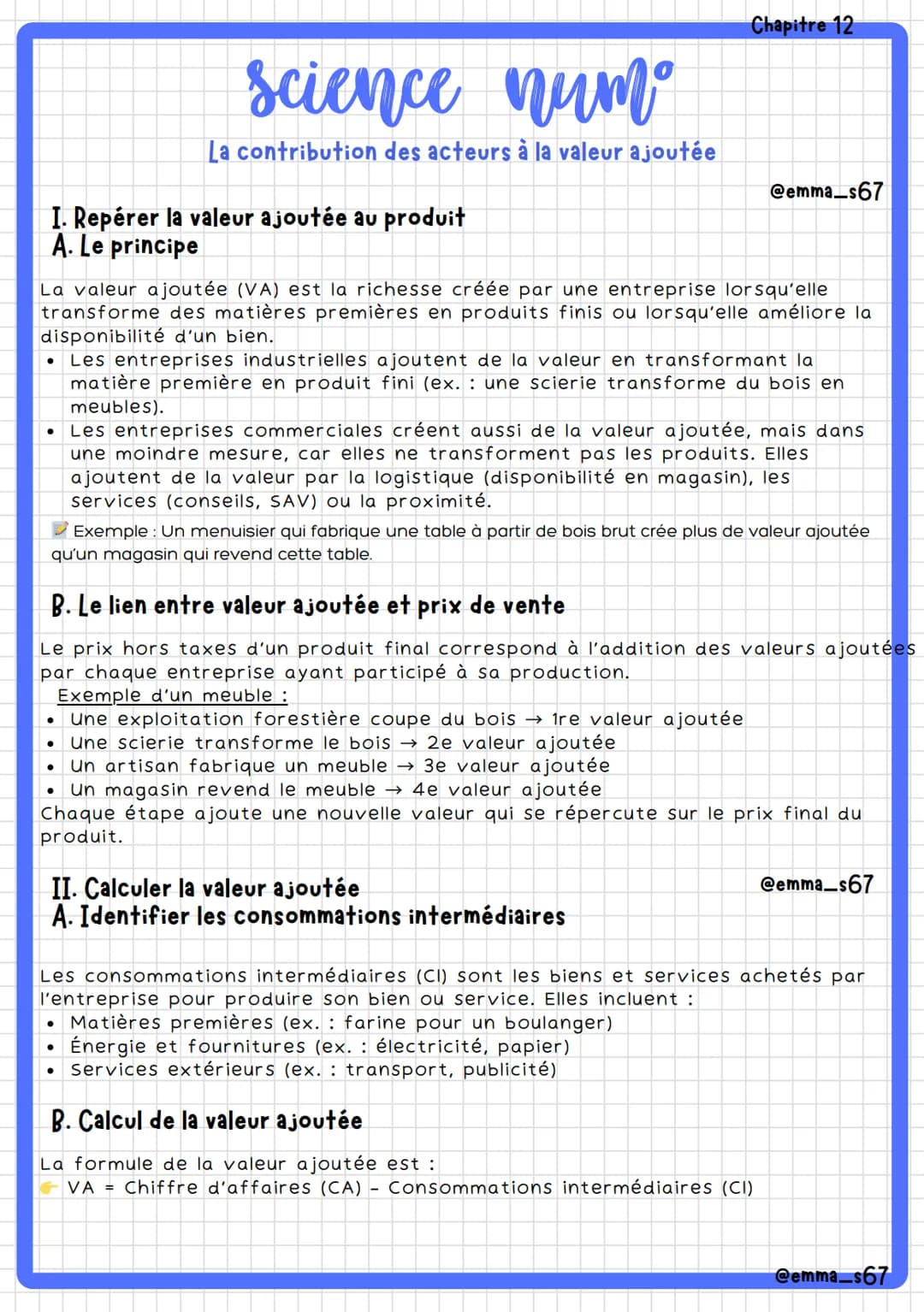 --- OCR Start ---
Chapitre 12
science num
La contribution des acteurs à la valeur ajoutée
I. Repérer la valeur ajoutée au produit
A. Le prin