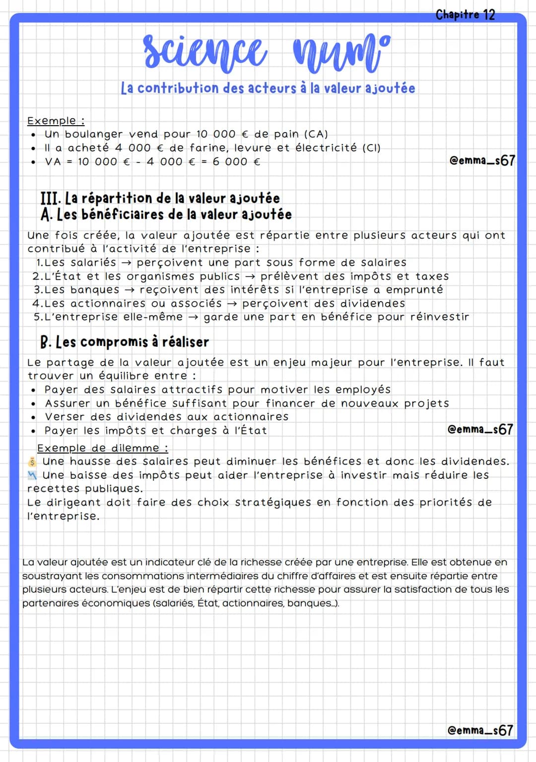 --- OCR Start ---
Chapitre 12
science num
La contribution des acteurs à la valeur ajoutée
I. Repérer la valeur ajoutée au produit
A. Le prin