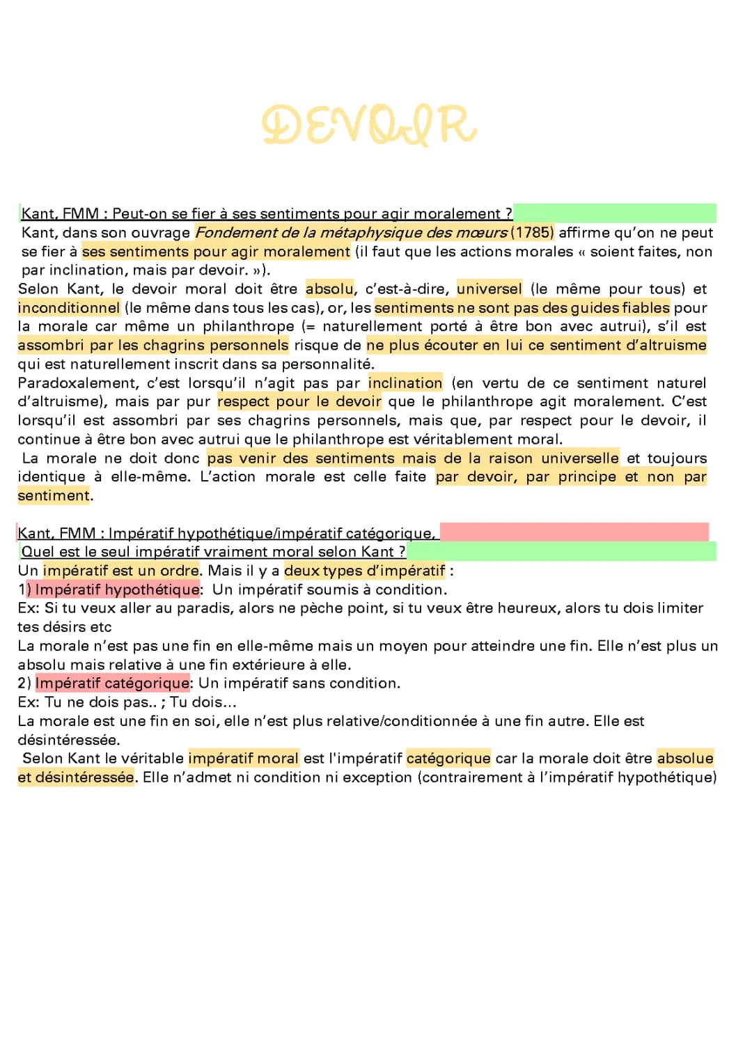 Le Devoir et La Morale de Kant: Résumé Simple