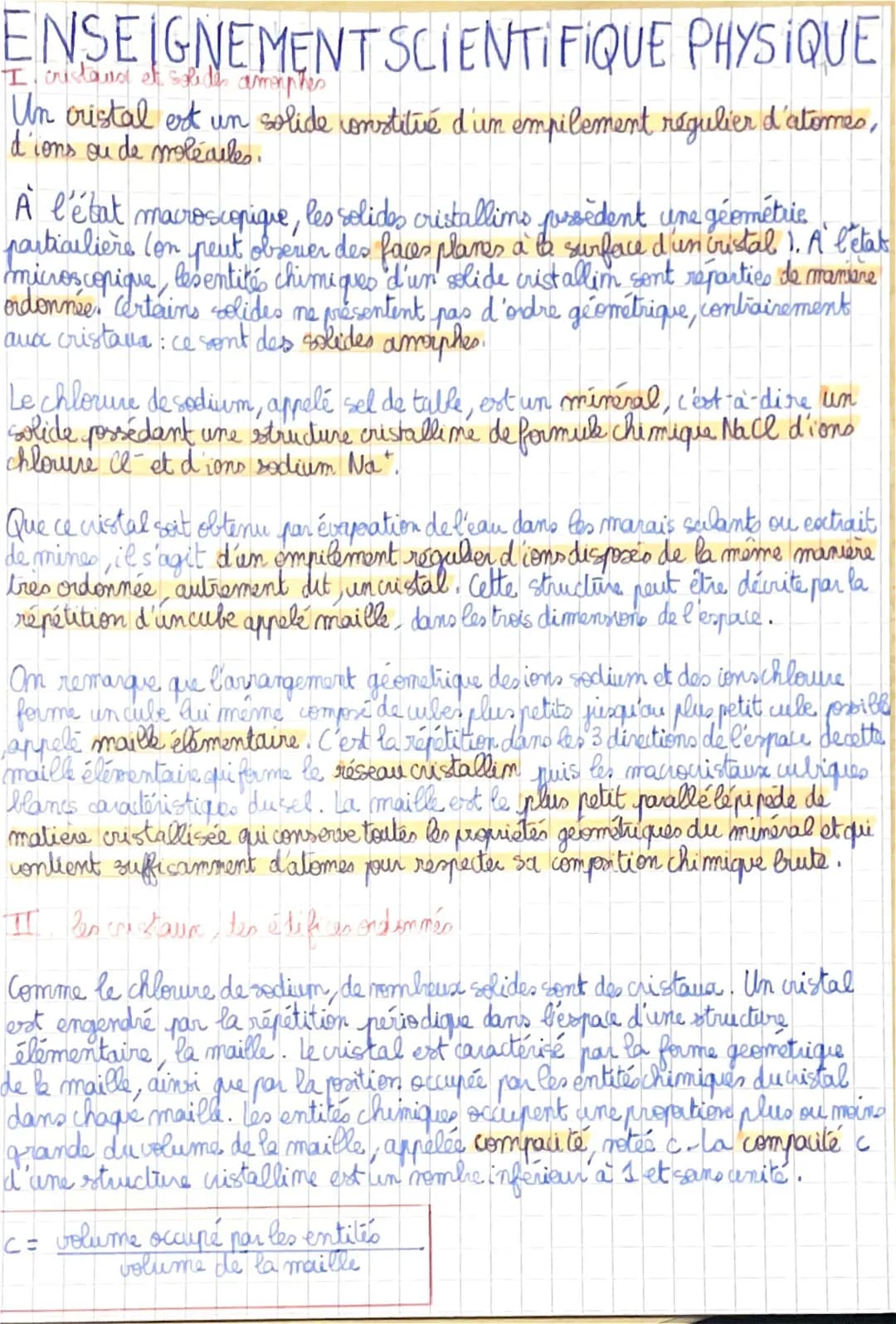 Les cristaux enseignement scientifique PDF : cours, exercices corrigés et exemples