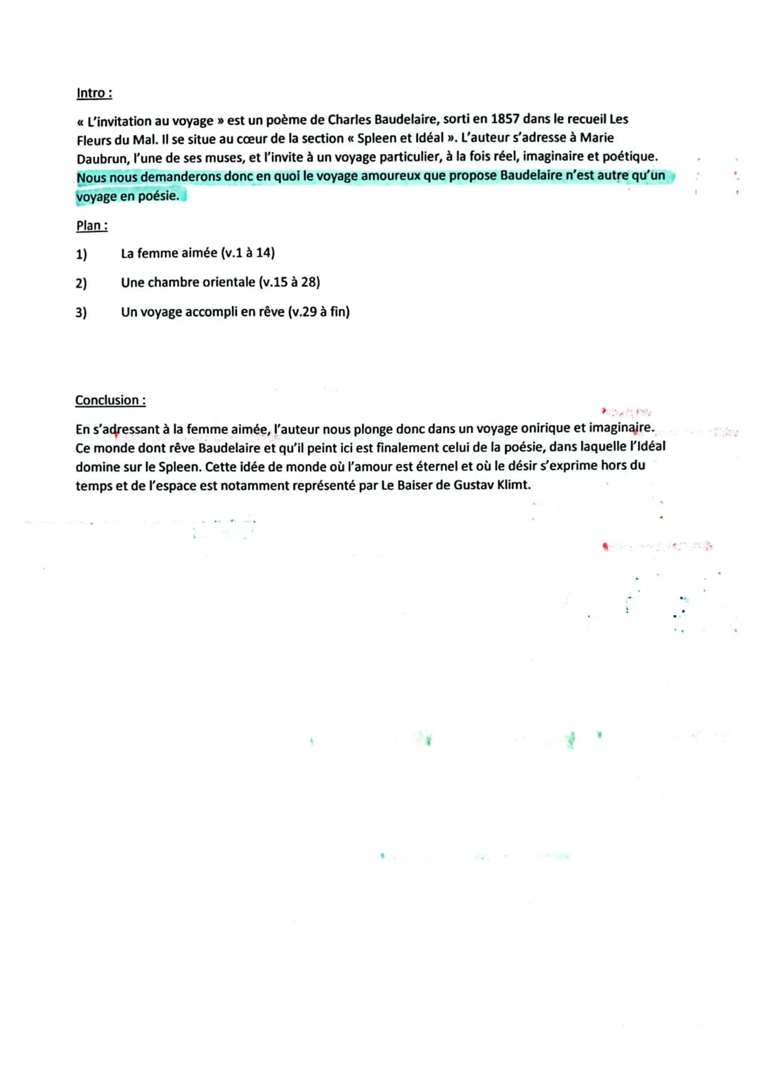 L'invitation au voyage
I
Mon enfant, ma soeur, → apostrophe (lien proximité)
Songe à la douceur
III
verbe à l'impératif › plonge do le thème