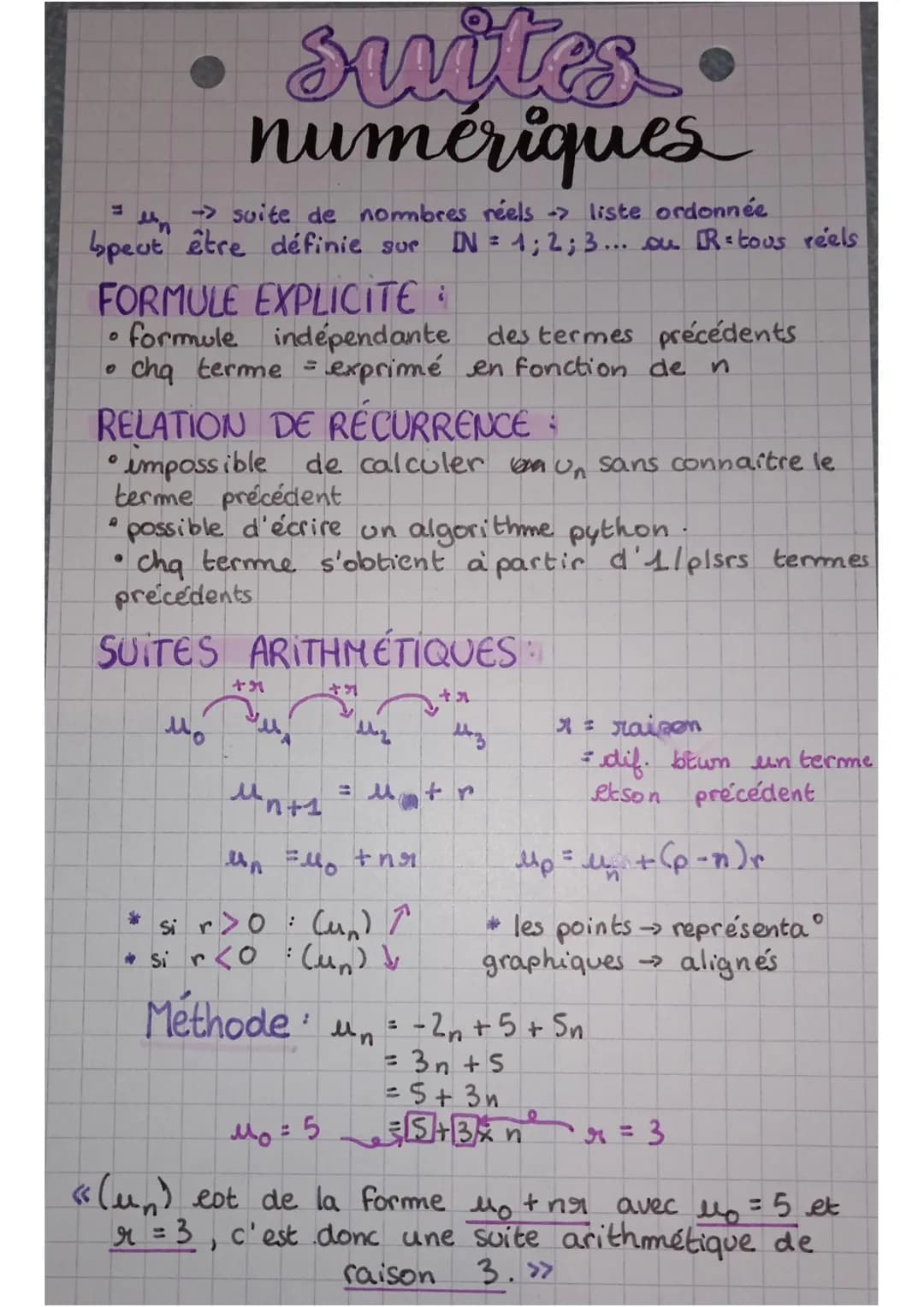 →suite de nombres réels -> liste ordonnée
bpeut être définie sur IN = 1; 2; 3... ou R= tous reels
FORMULE EXPLICITE &
formule indépendante d