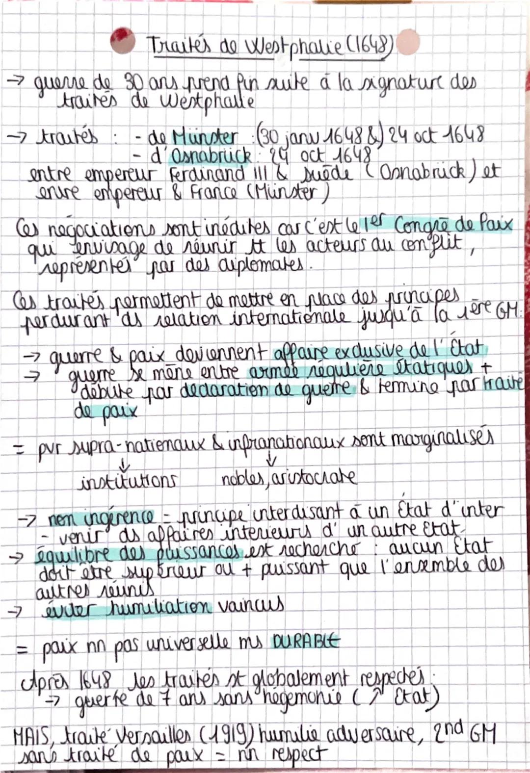 →
Traités de Westphalie (1648)
guerre de 30 ans prend pin suite à la signature des
traites de Westphalle
→ traités : - de Münster (30 janu 1
