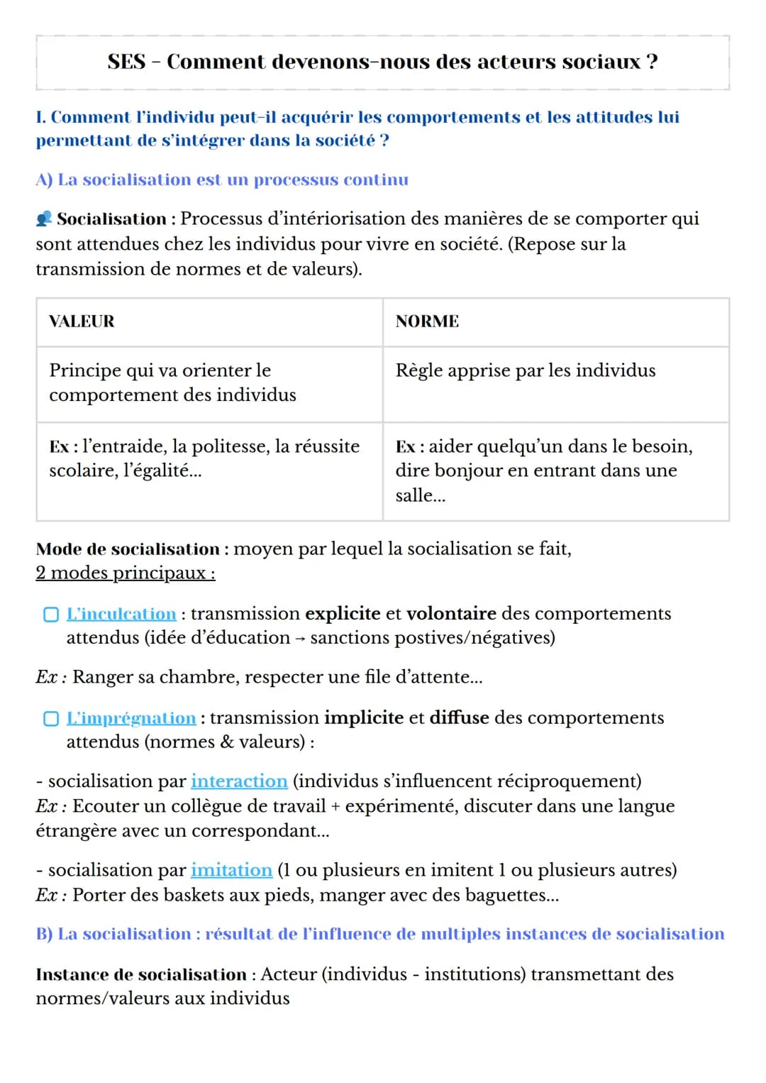 SES Comment devenons-nous des acteurs sociaux ?
-
I. Comment l'individu peut-il acquérir les comportements et les attitudes lui
permettant d