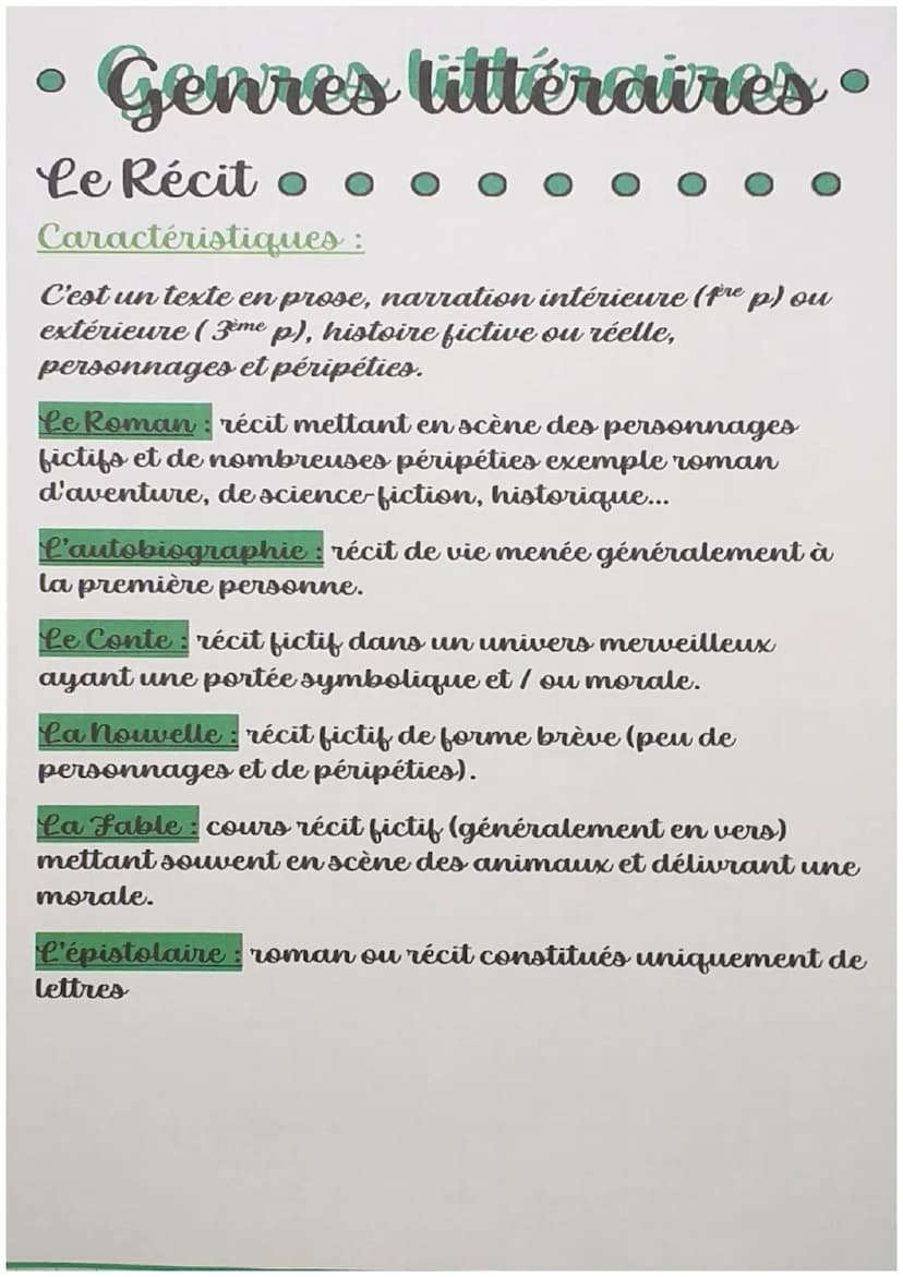 Genres littéraires •
La Poésie
Caractéristiques :
C'est un texte en vers ou en prose, langage musicale,
présences de nombreuses images au po