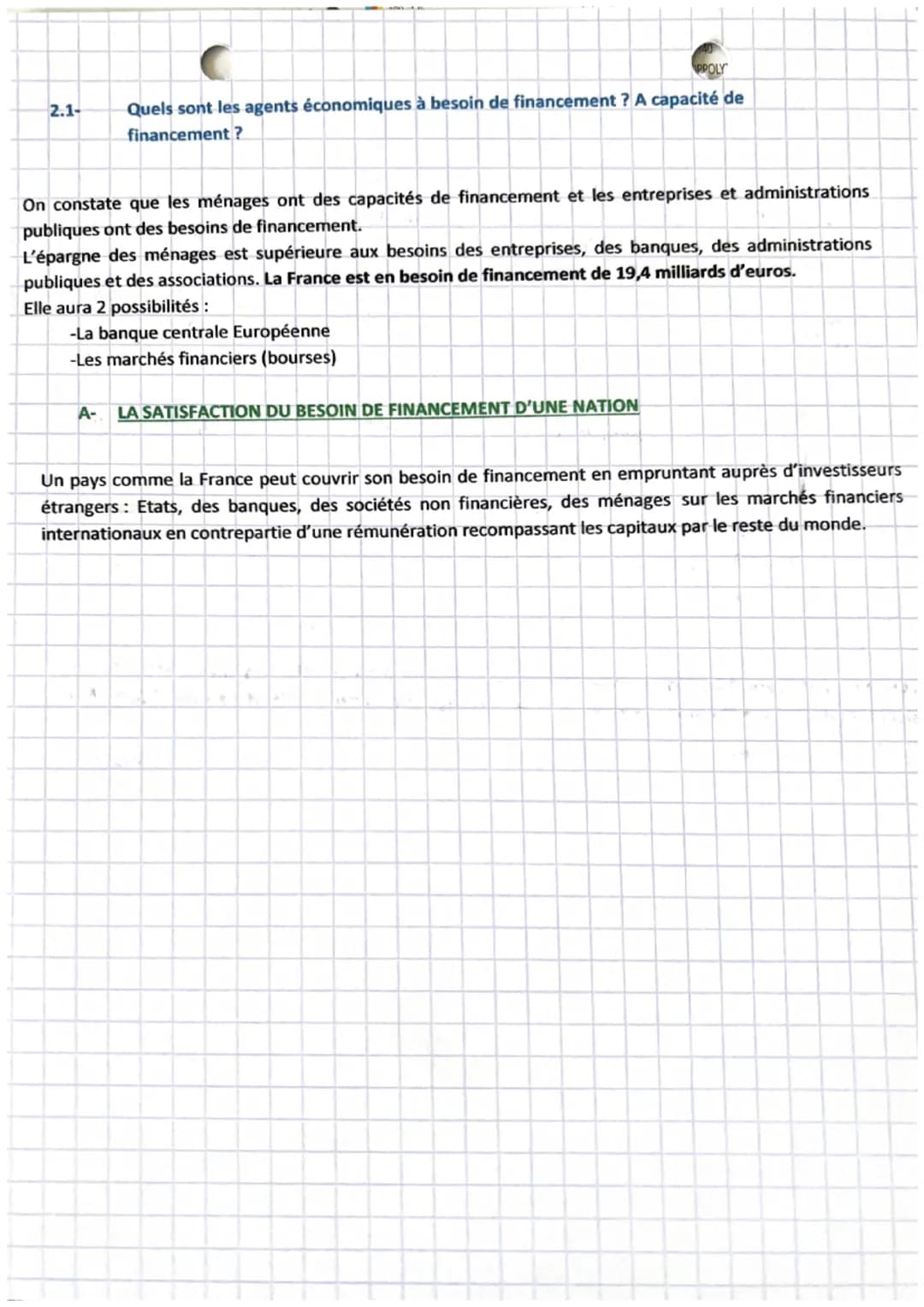 économie
chapitre 10
Introduction:
Le financement de l'économie concerne les opérations par lesquelles les agents à besoins de
financement o
