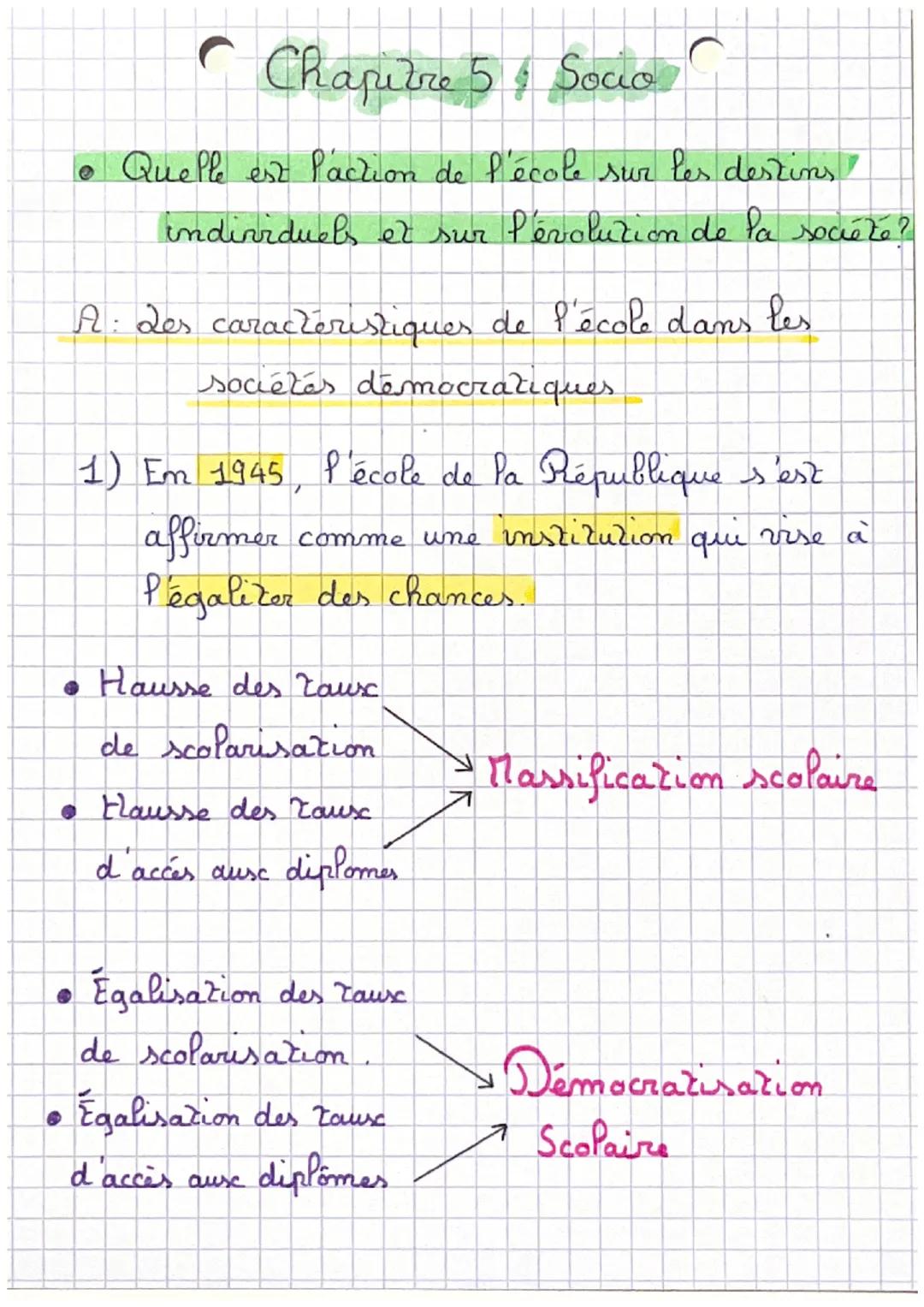 C
Chapitre 5 & Socio
• Quelle est Paction de l'école sur les destins
individuels et sur l'évolution de la société?
A: Les caractéristiques d