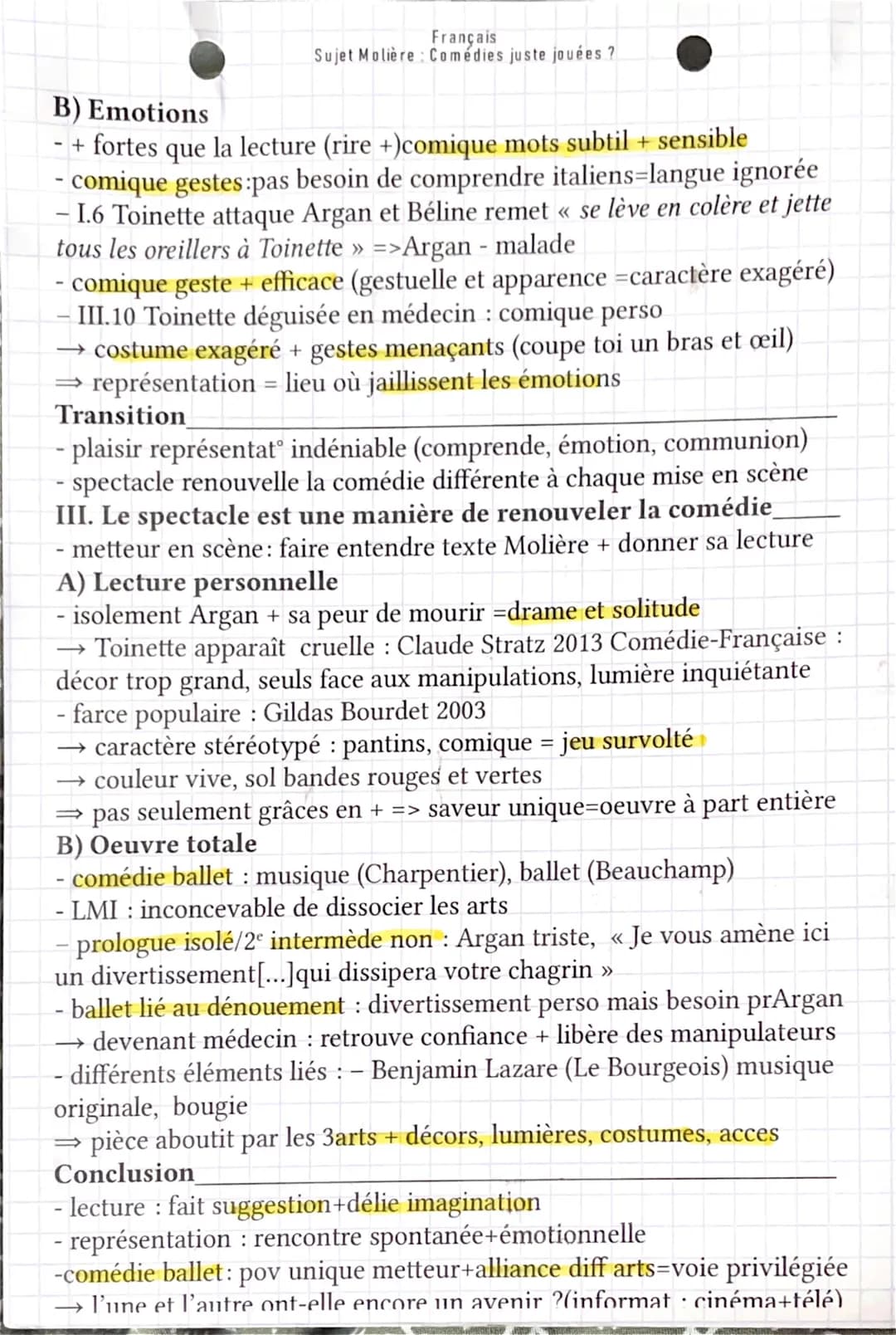 Français
Sujet Molière: Comédies juste jouées ?
Introduction
- public représentations théâtrales de + en + restreint
:
mais création (avec L