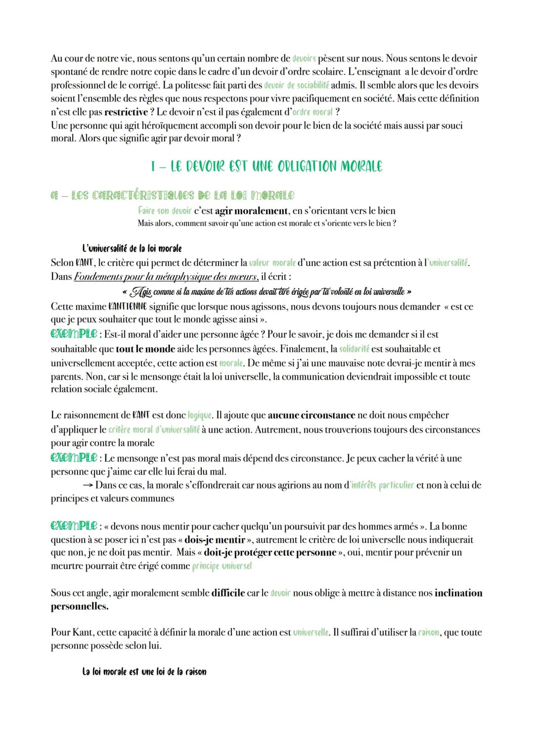 Chapitre 16
Le devoir Au cour de notre vie, nous sentons qu'un certain nombre de devoirs pèsent sur nous. Nous sentons le devoir
spontané de