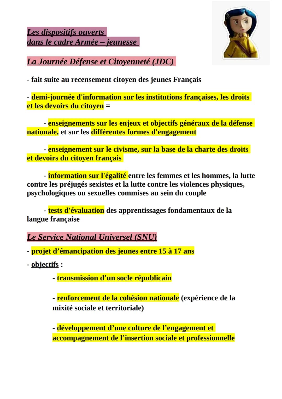 Les dispositifs ouverts
dans le cadre Armée – jeunesse
La Journée Défense et Citoyenneté (JDC)
- fait suite au recensement citoyen des jeune