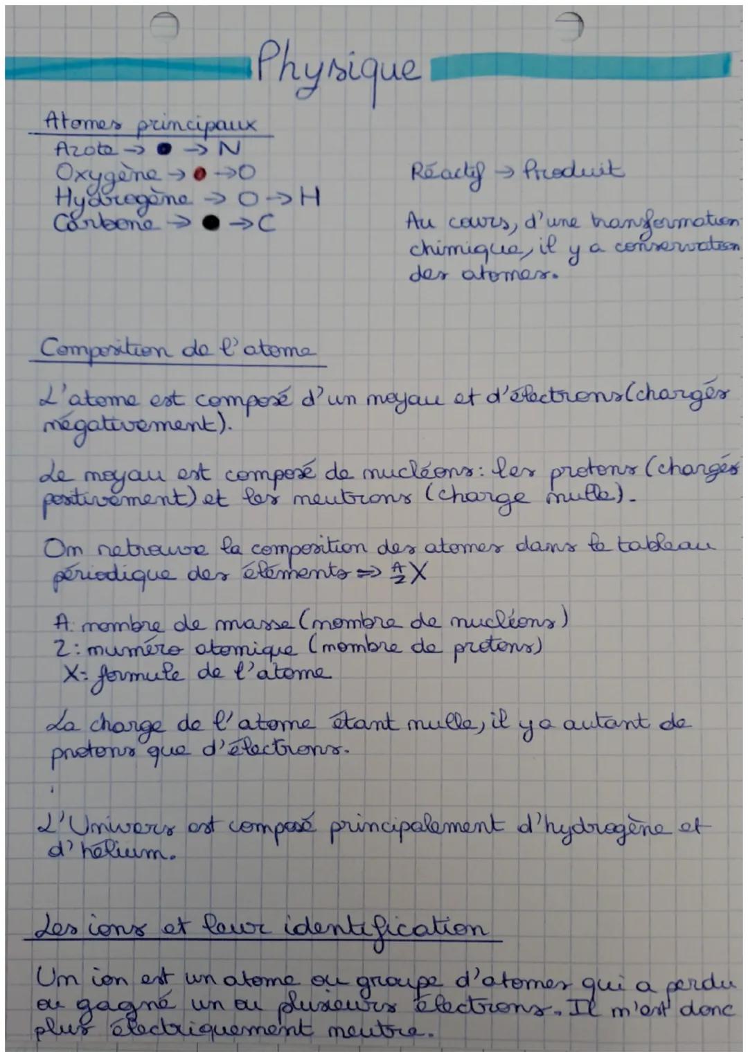 Physique
Atomes principaux
Azoto
@SN
Oxygène →→
Hydrogène > 0-H
Carbone →
Reactif → Produit
Au cours d'une transformation.
conservation
chim