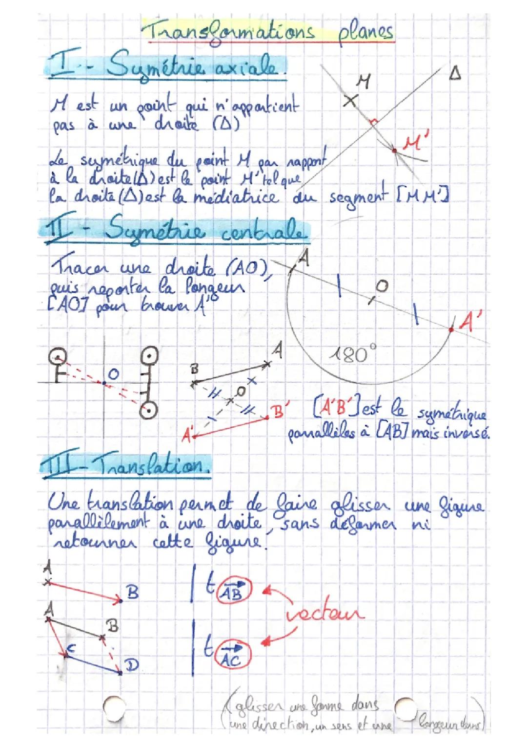 Transformation du Plan PDF: Symétries, Translation, et Rotation