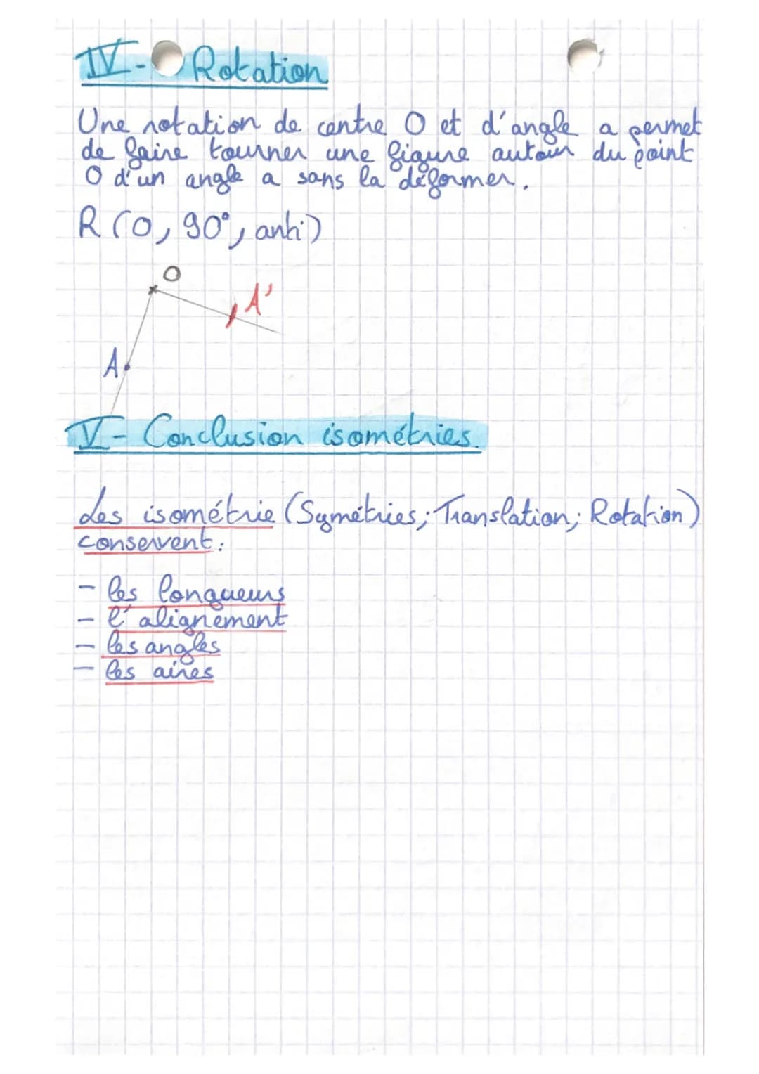 Transformations planes.
I.- Symétrie axiale.
M est un
point qui n'appartient
pas à une droite (A)
Tracer une droite (AO))
quis reporter la l