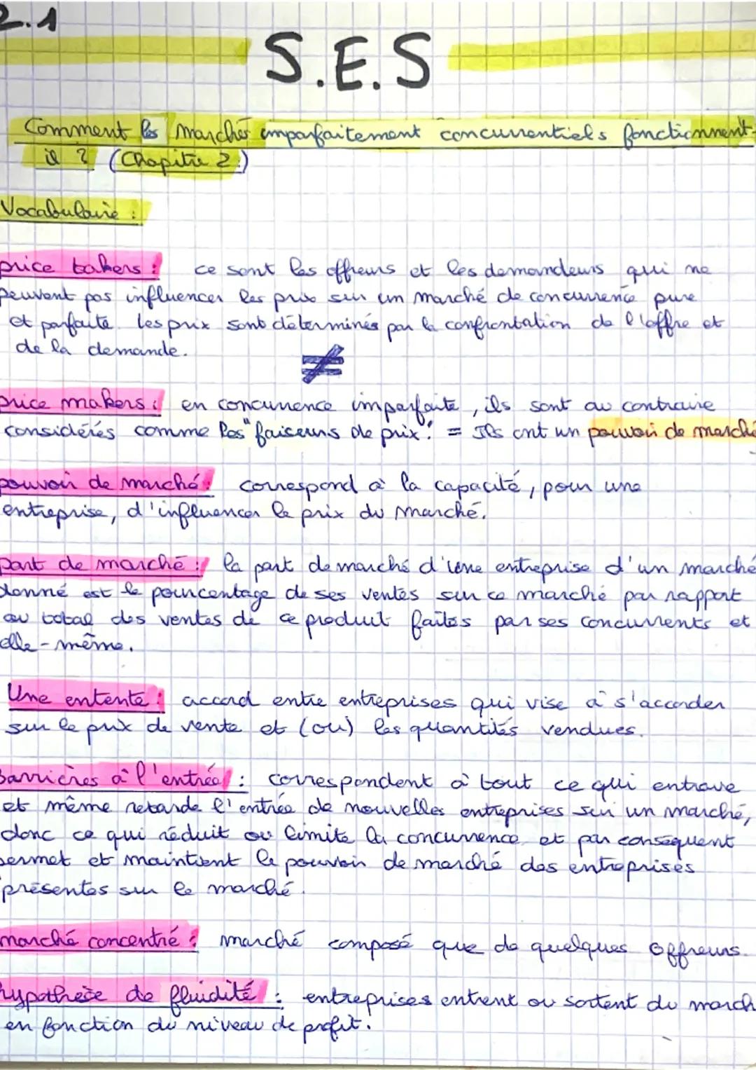 S.E.S

Comment les marche imparfaitement concurrentials fonctionnent-
il? (Chapitre 2.)

Vocabulaire:

price bakers: ce sont les offreins et