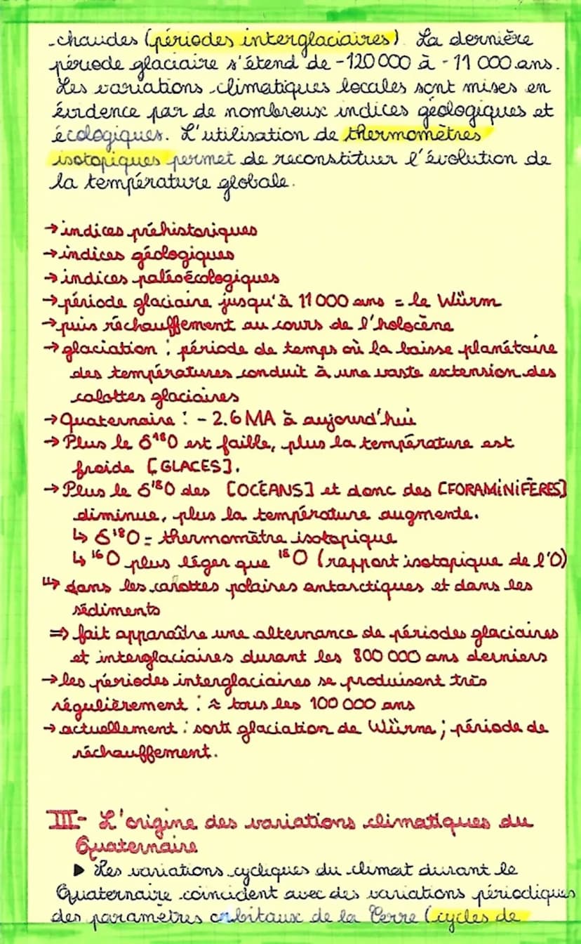 Reconstituer
et Comprendre
les Variations Climatiques
durant le Début du
Quaternaire (800000 ans)
I- & climat récent
• Depuis 1850, la tempé