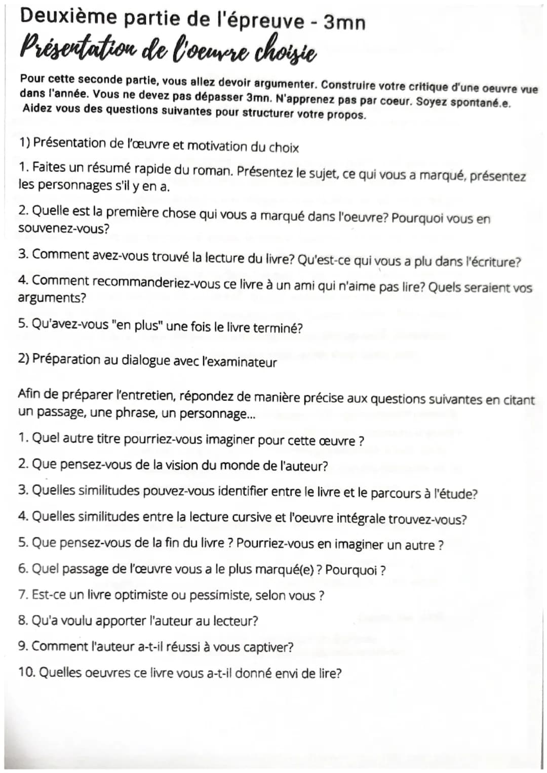 Deuxième partie de l'épreuve - 3mn
Présentation de l'oeuvre choisie
Pour cette seconde partie, vous allez devoir argumenter. Construire votr