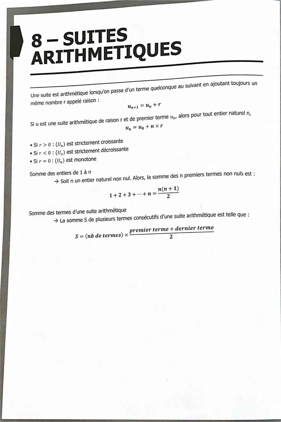Maths spe - suites arithmétiques