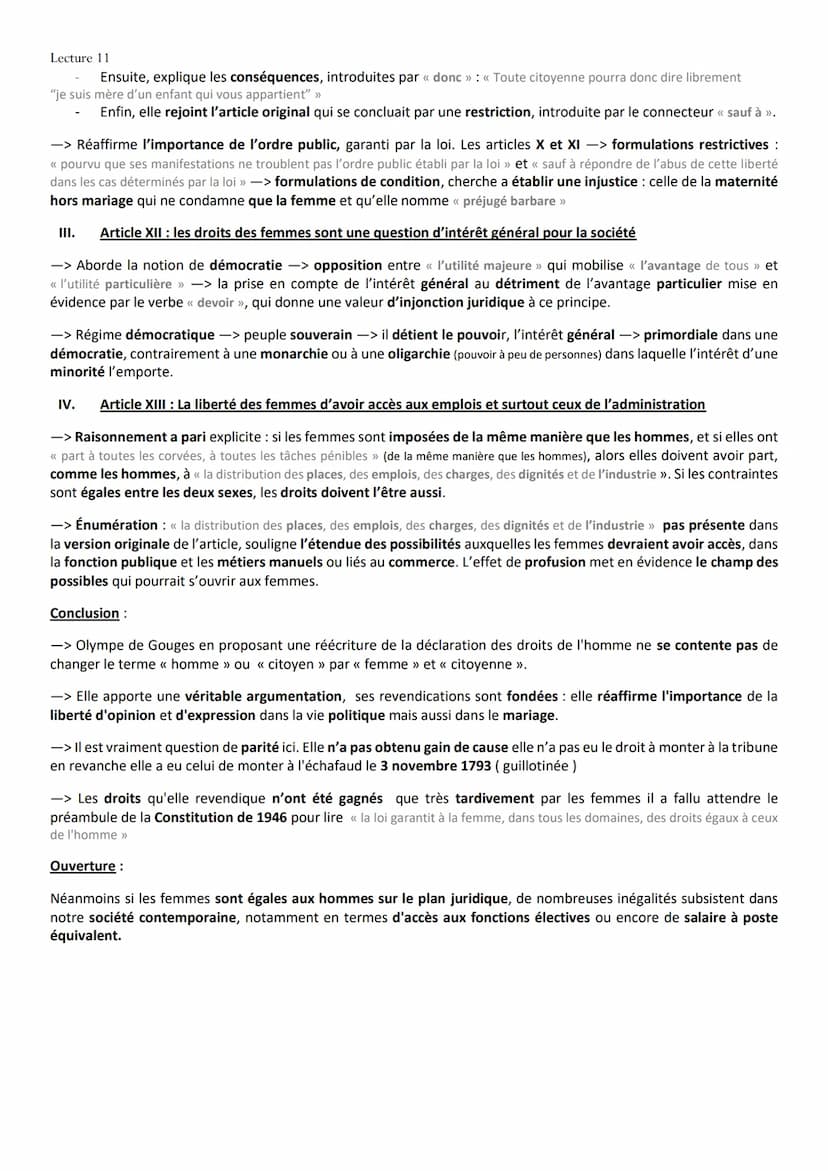 Lecture 11
Intro :
DDFC-ARTICLE X À XIII - OLYMPE DE GOUGES
→ Tout sur Olympe de Gouges
-> Olympe de Gouges est une auteur du XVIIIe siècle 