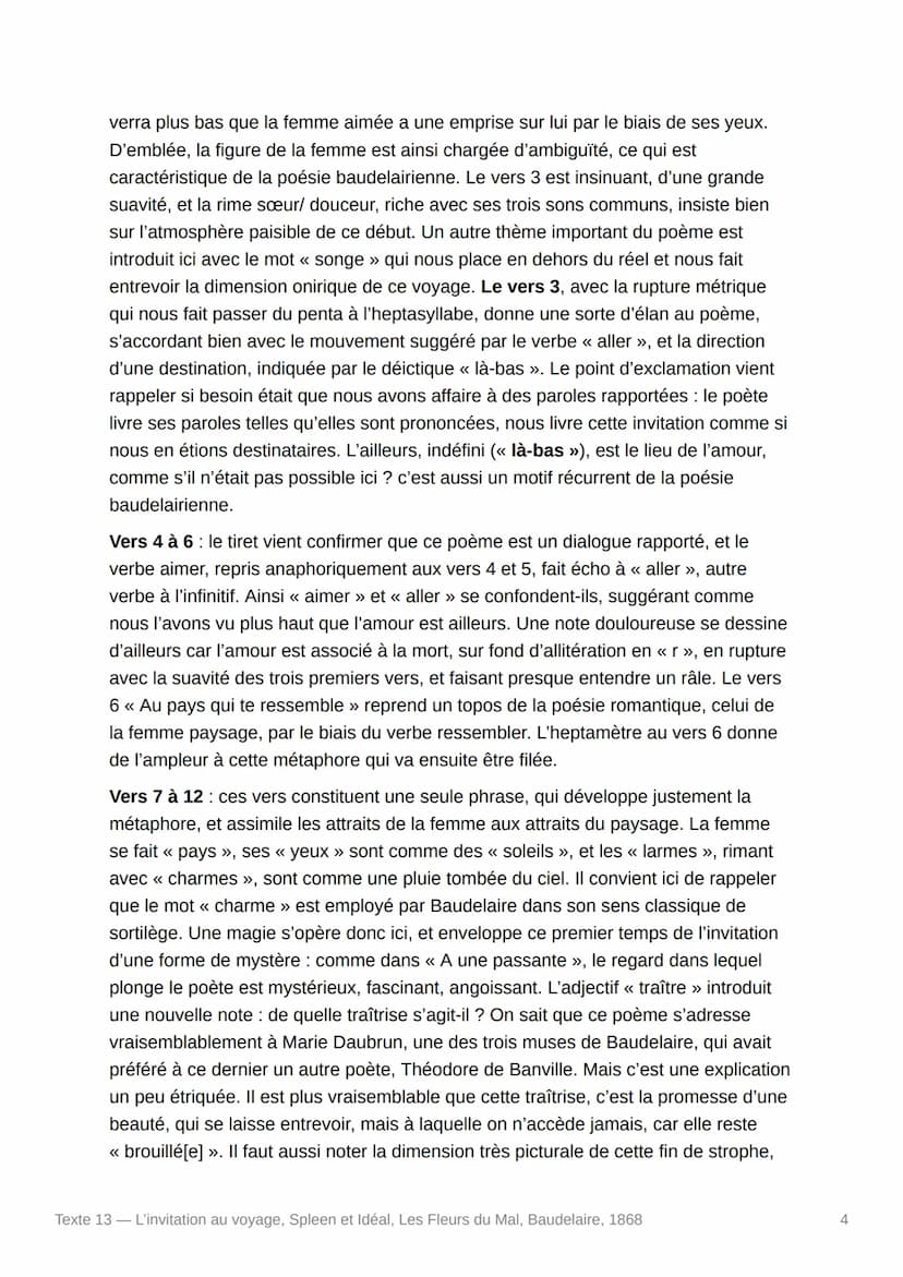 Texte 13 - L'invitation au
voyage, Spleen et Idéal, Les
Fleurs du Mal, Baudelaire, 1868
- Texte :
Mon enfant, ma sœur,
Songe à la douceur
D'