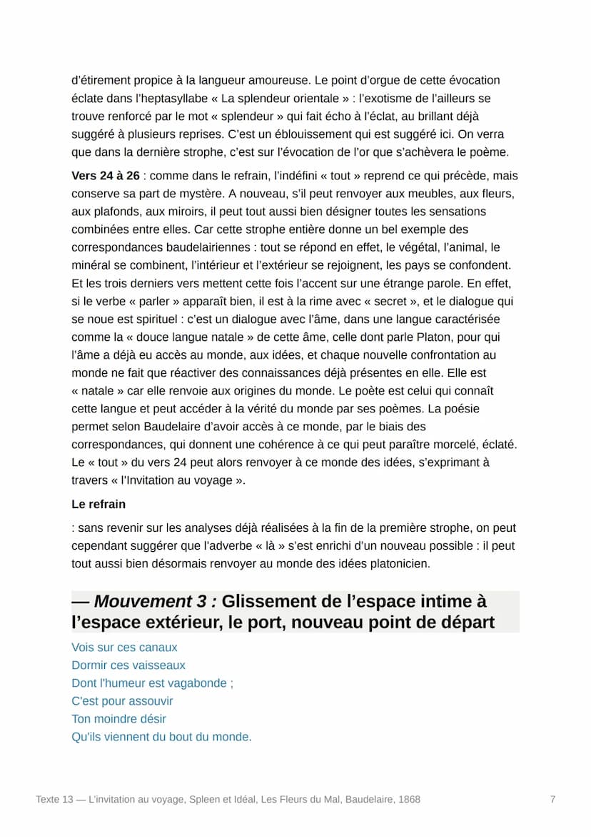 Texte 13 - L'invitation au
voyage, Spleen et Idéal, Les
Fleurs du Mal, Baudelaire, 1868
- Texte :
Mon enfant, ma sœur,
Songe à la douceur
D'