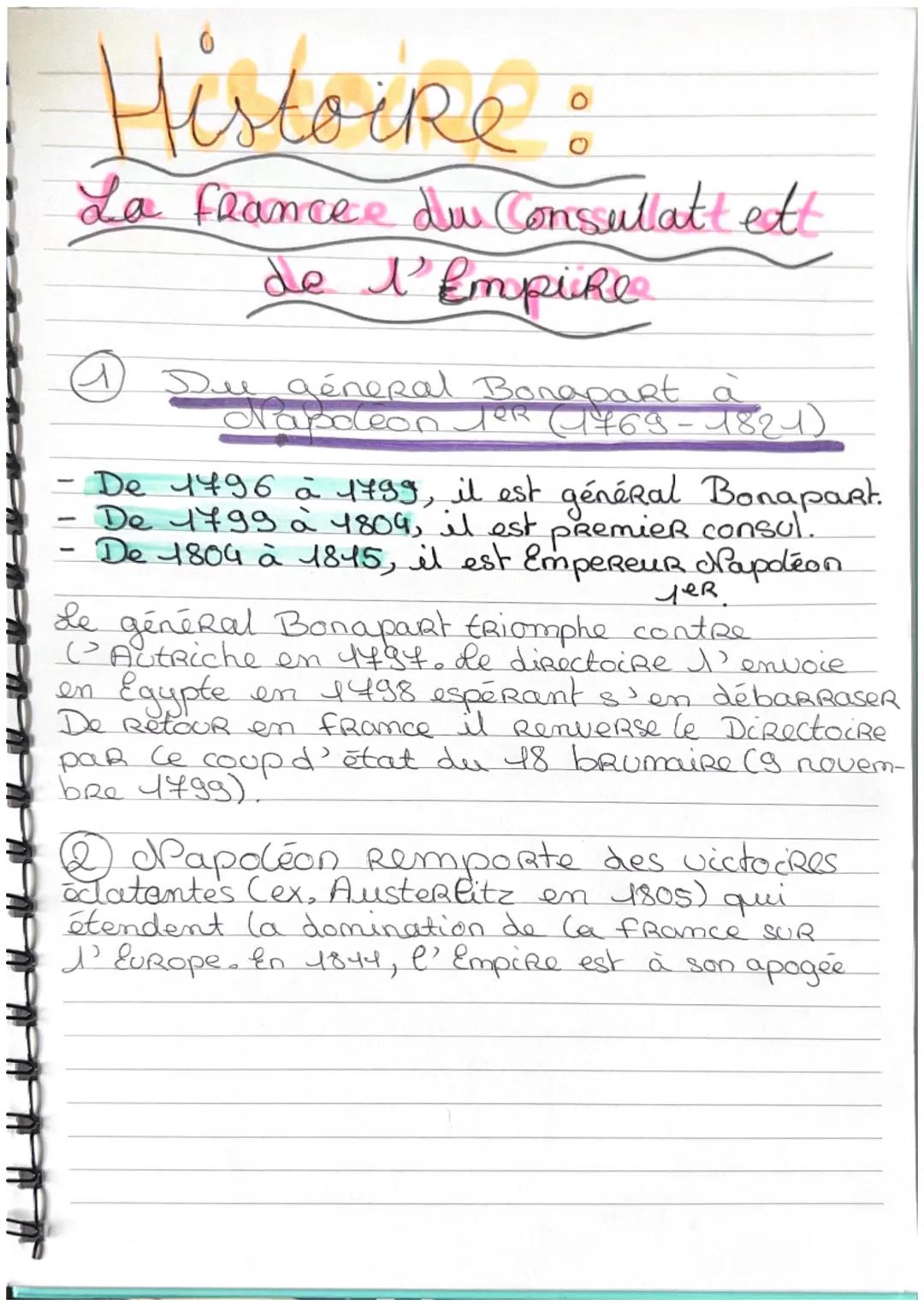 Histoire:
La Francee du Consullatt ett
a
de l'Empuke
Du géneral Bonapart
Napoleon Isk
(1463-482-4)
De 1796 à 1799, il est général Bonapart.
