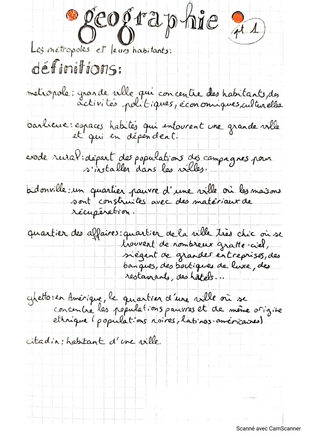 Les
geographie
metropoles et leurs habitants:
définitions:
metropole: grande ville qui
qt 1
con centre des habitants, des
activités politiqu