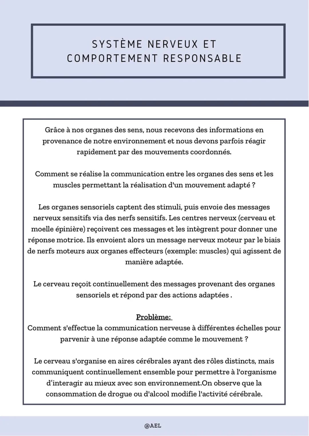 SYSTÈME NERVEUX ET
COMPORTEMENT RESPONSABLE
Grâce à nos organes des sens, nous recevons des informations en
provenance de notre environnemen