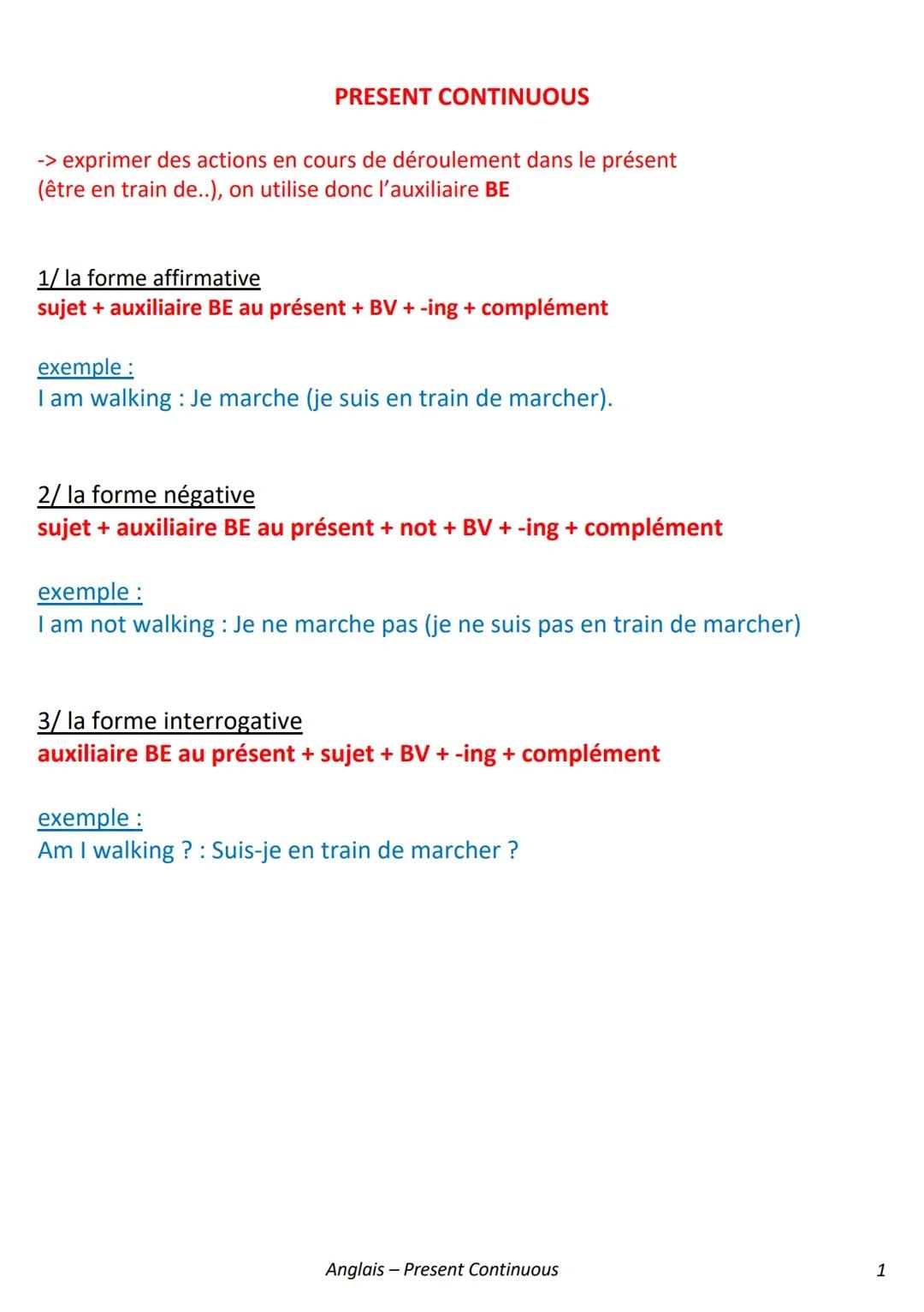 PRESENT CONTINUOUS - ANGLAIS
