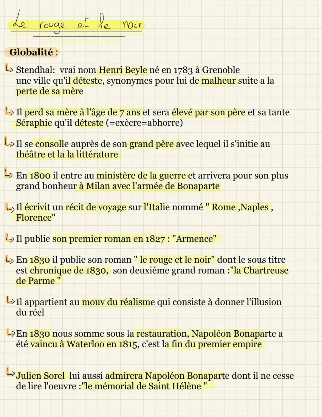 Le Rouge et le Noir Le
rouge
et le noir
Globalité :
L>Stendhal: vrai nom Henri Beyle né en 1783 à Grenoble
une ville qu'il déteste, synonyme