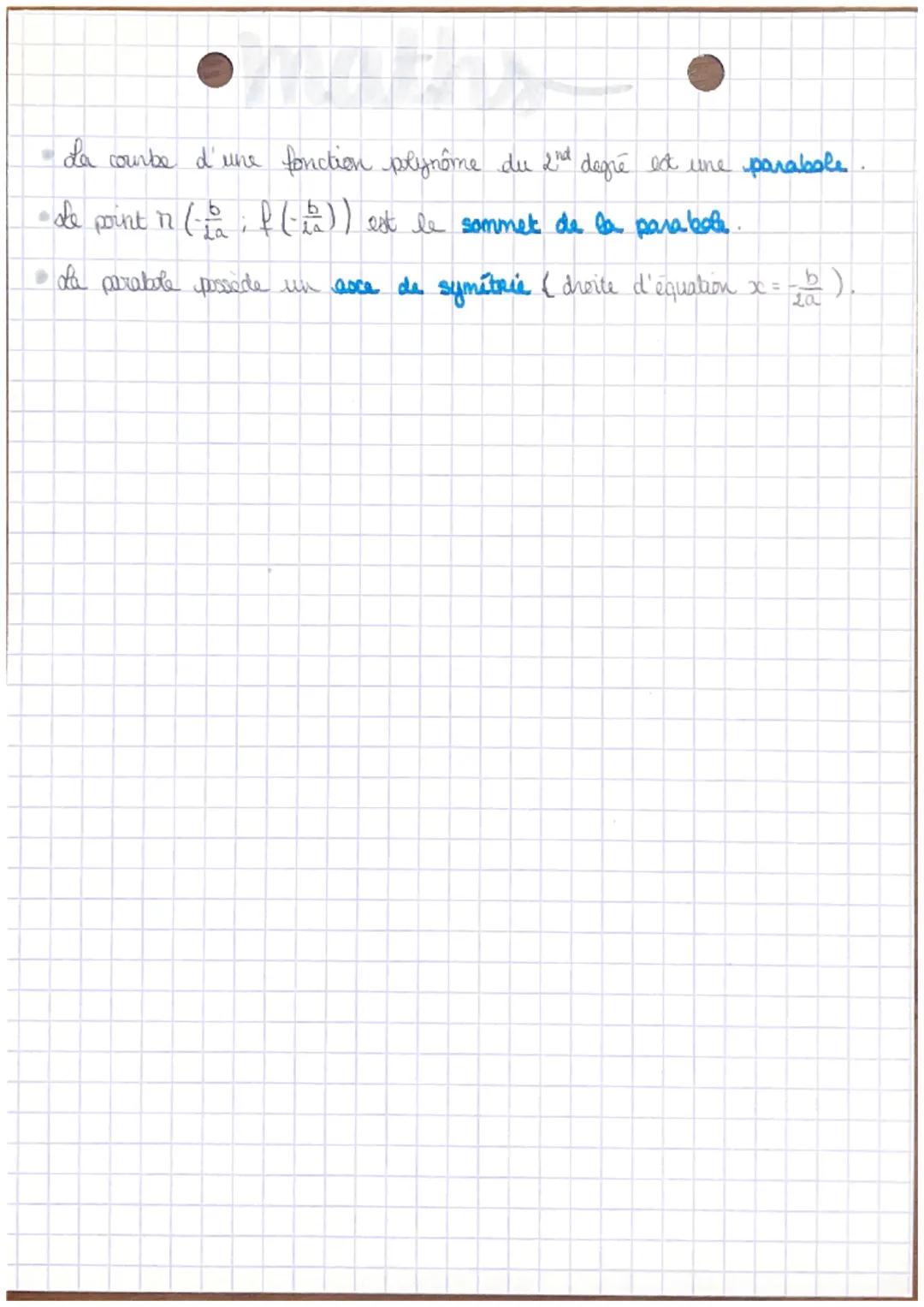 1
Fonctions polynômes du second degré (pt 1)
definition
• Fonction polynome du second degré : fonction définie sun PR par
f(x) = ax² + bx + 