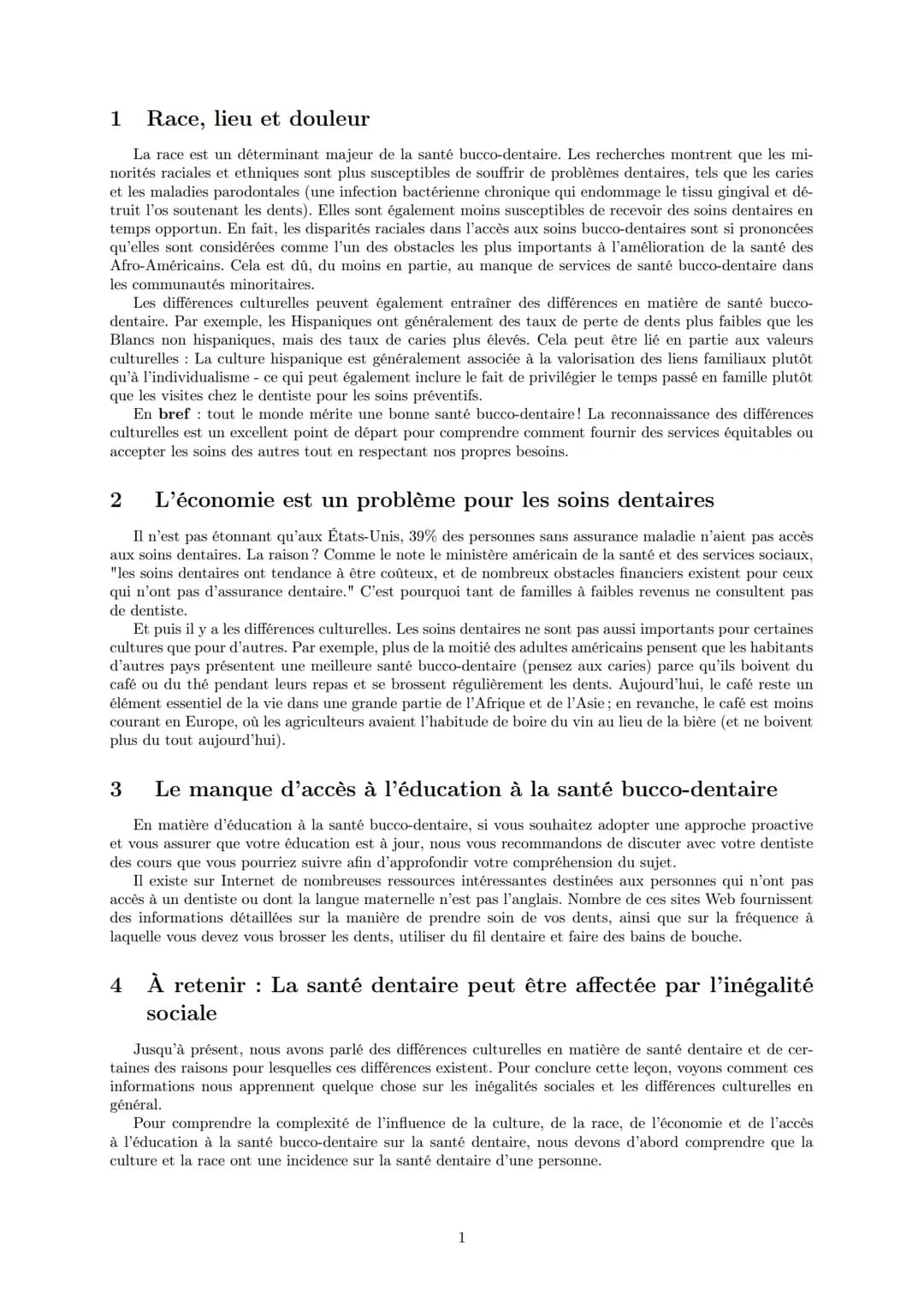 LYCEE GENERAL ET TECHNOLOGIQUE LA BRUYERE
Comment la santé dentaire reflète-t-elle les
inégalités sociales et les différences culturelles ?
