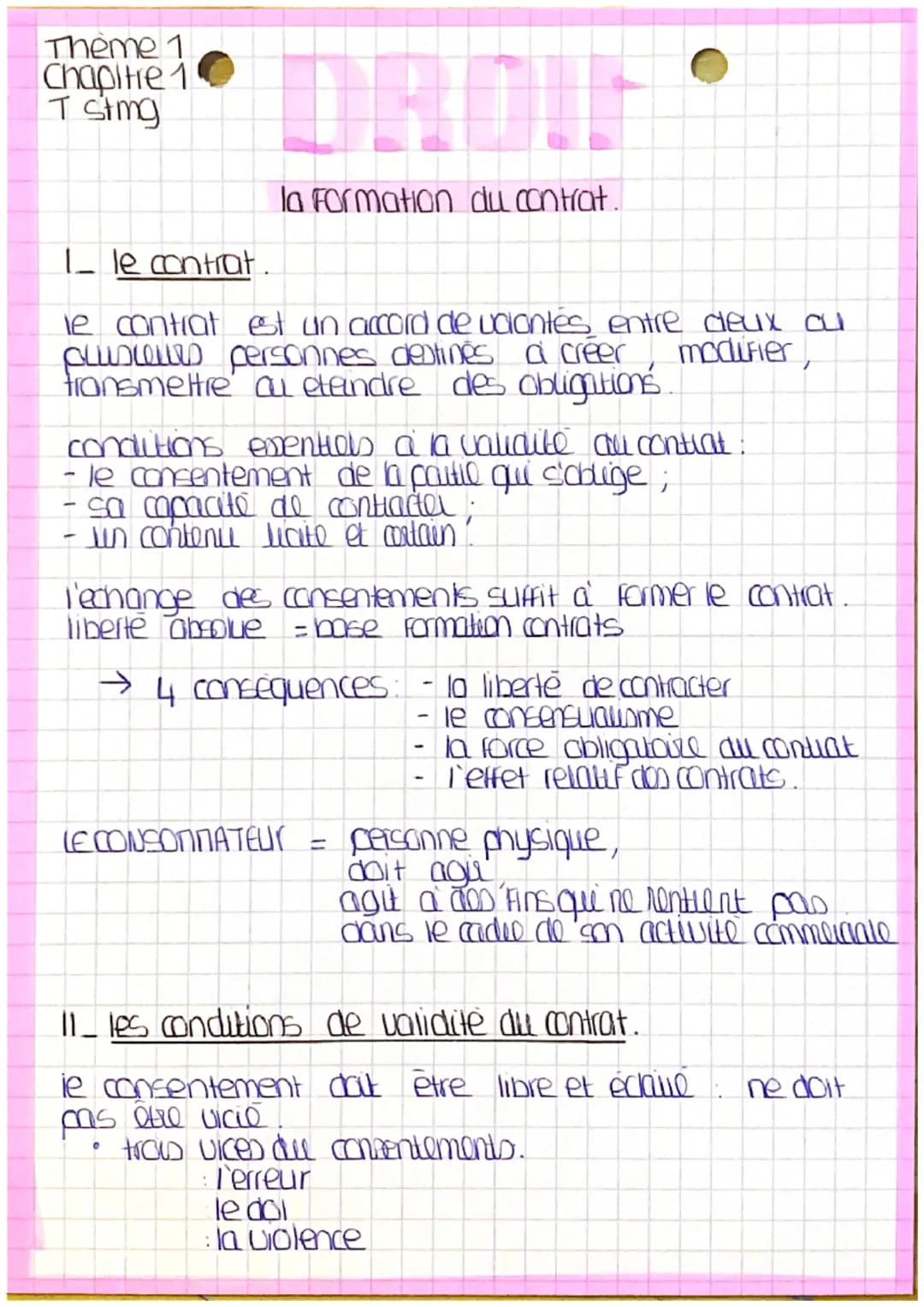 Theme 1
Chapitre 1
T stmg
la formation du contrat.
I_ le contrat.
le contrat est un accord de valantés entre deux cu
plusieurs personnes des