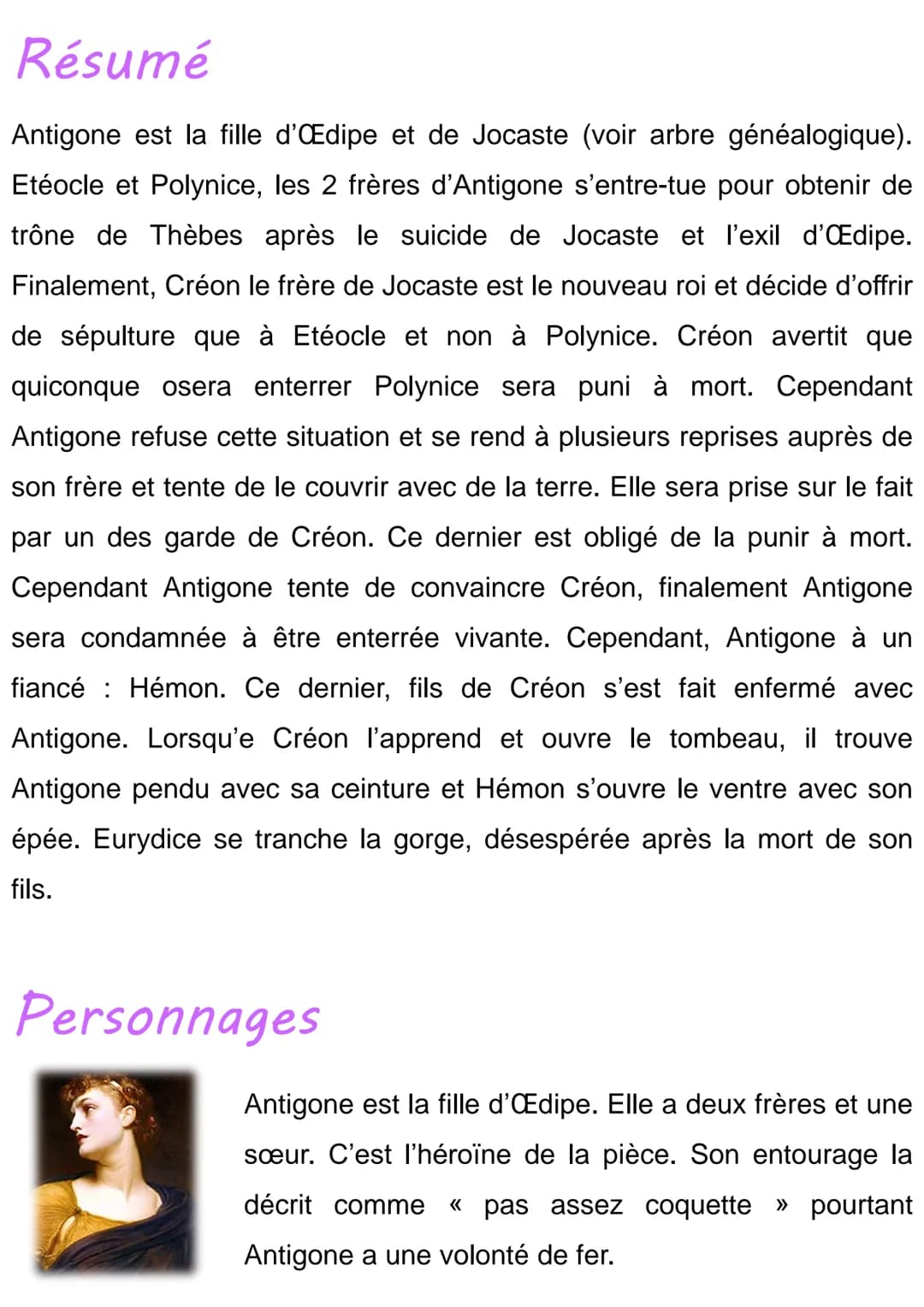 Antigone
Laïos
Œdipe
Etéocle
Jocaste
Jocaste
Polynice
Ménécée
Antigone est une pièce de
théâtre écrit par Jean Anouilh
au XXème siècle.
Créo