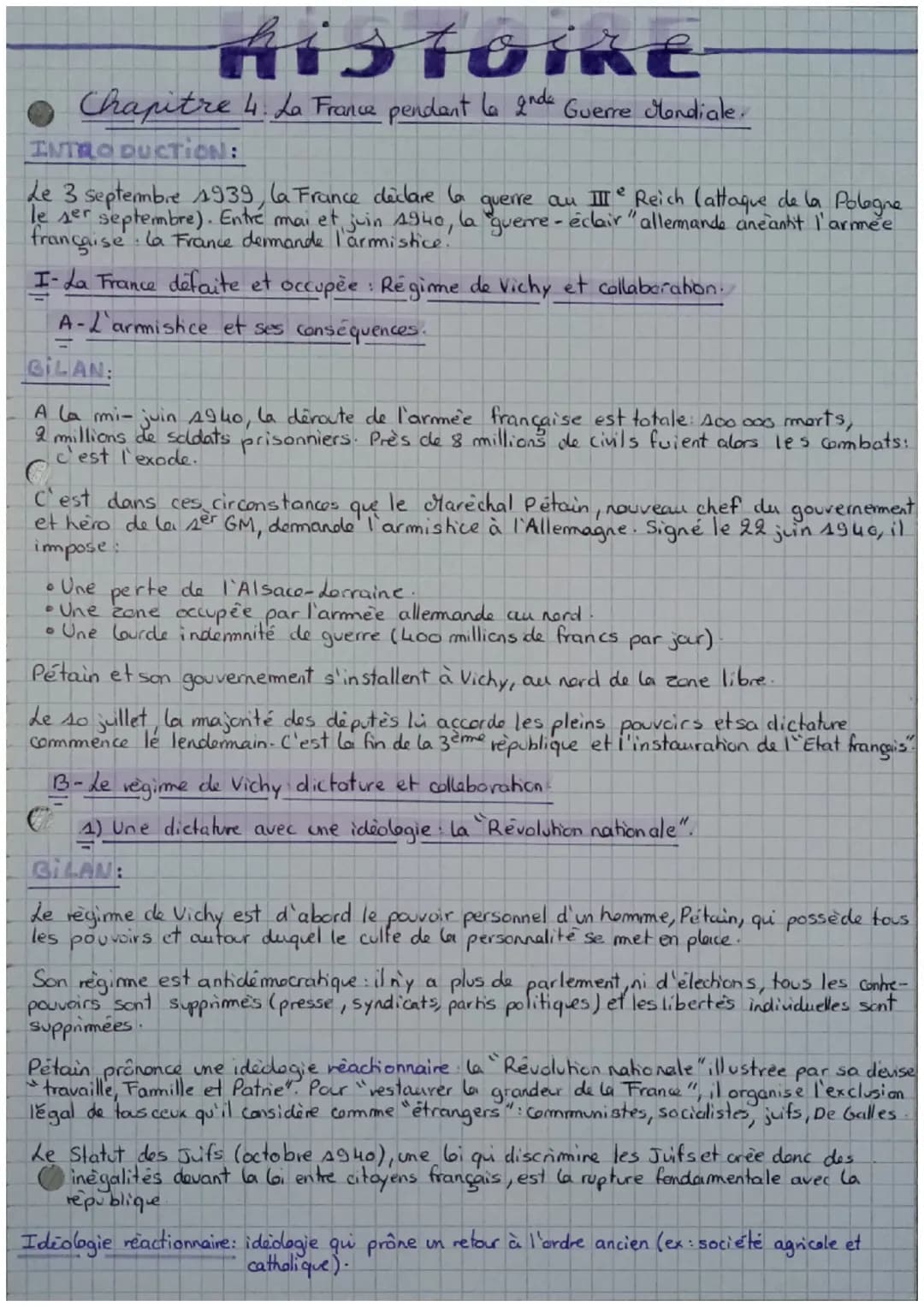 Histoire
Chapitre 4. La France pendant la 2nda Guerre Mondiale.
INTRODUCTION:
Le 3 septembre 1939, la France declare la guerre an IIIe Reich