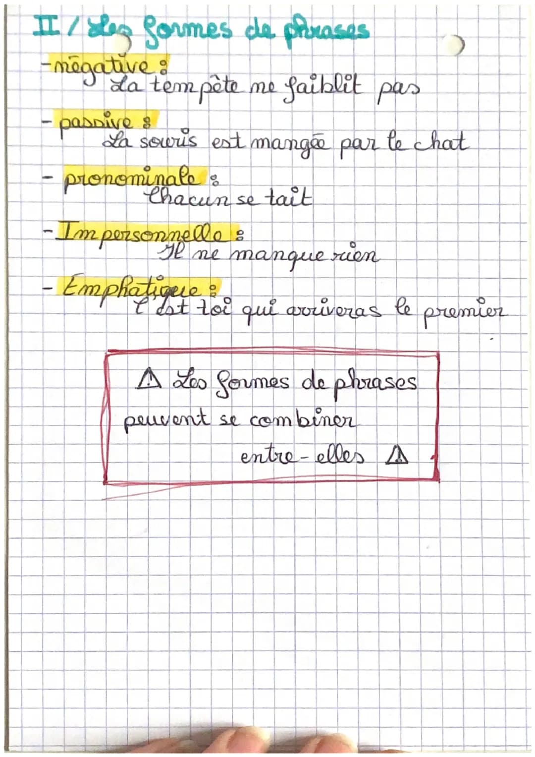 2 oles types et former,
de phrases
I / Les types de phrases
- Déclarative: I
Tu as bien lu la consigne •
-Injonctive:
Ordre - conseil - indi