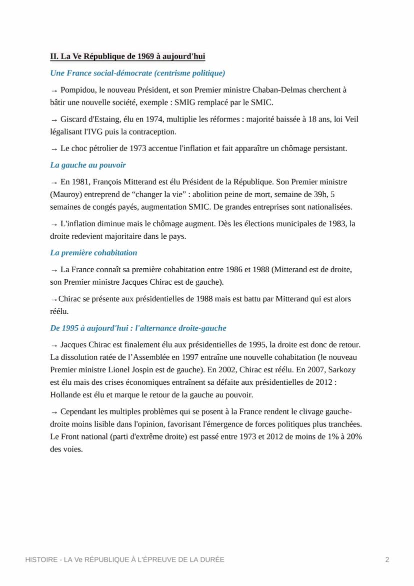 HISTOIRE - LA Ve
RÉPUBLIQUE
LA DURÉE
À L'ÉPREUVE DE
I. Une nouvelle République sous la présidence de De Gaulle
Une nouvelle constitution
De 