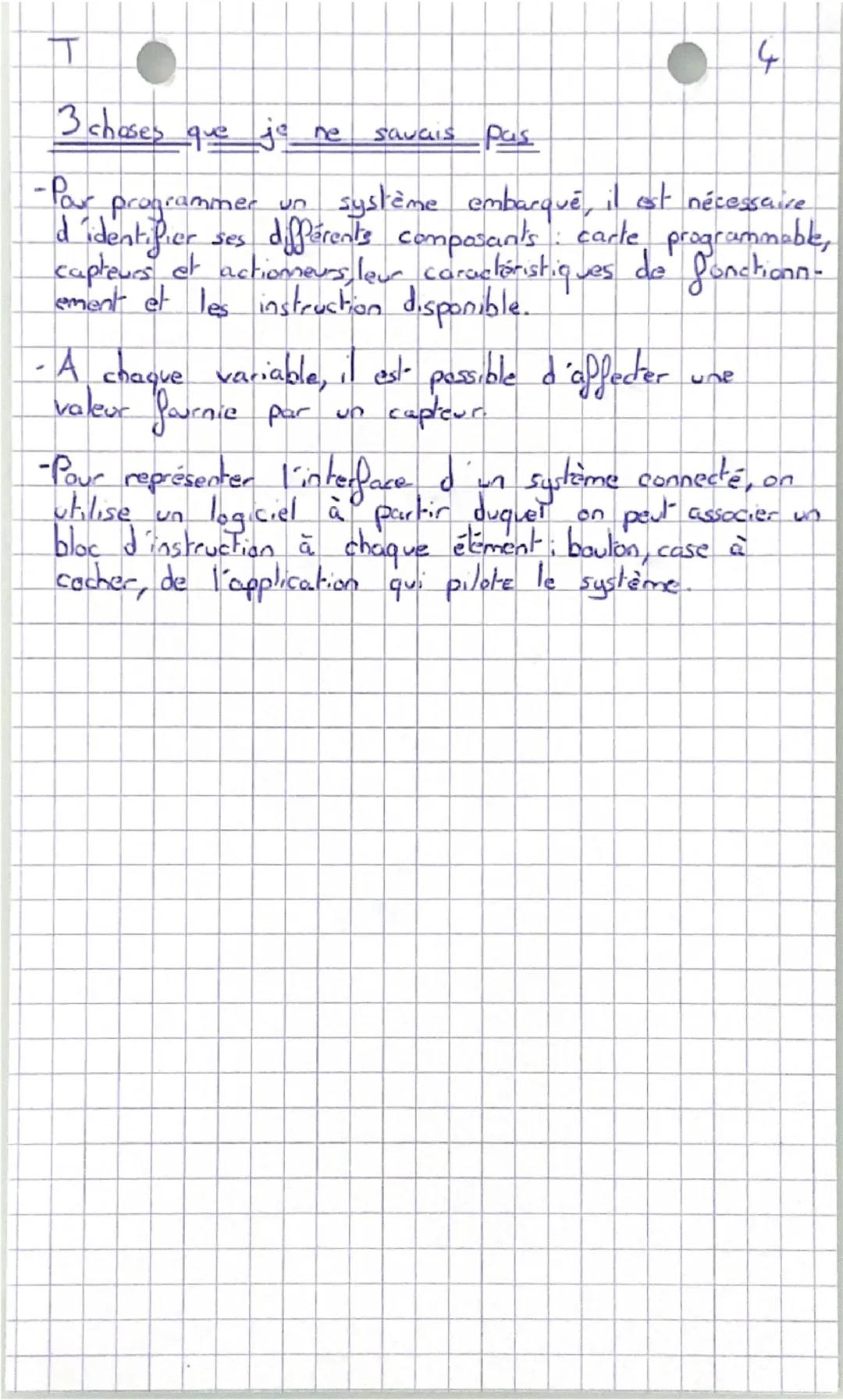 T
3
Algorithmique et programation
11 definitions
- Système embarqué: système programmable intégré à
un système mobile comme un robot ou un d