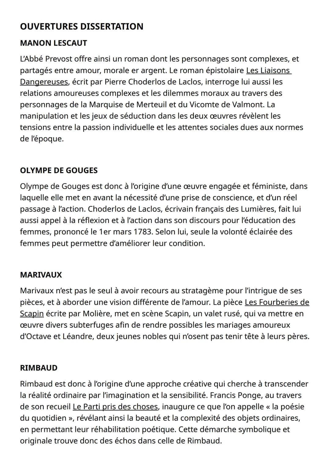 OUVERTURES DISSERTATION
MANON LESCAUT
L'Abbé Prevost offre ainsi un roman dont les personnages sont complexes, et
partagés entre amour, mora
