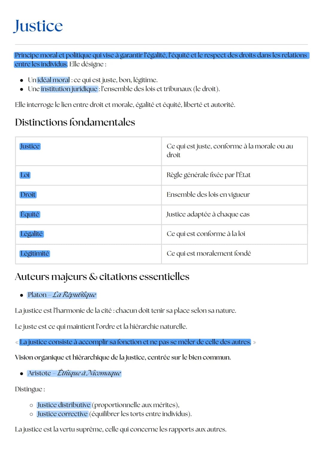 Justice
Principe moral et politique qui vise à garantir l'égalité, l'équité et le respect des droits dans les relations
entre les individus.