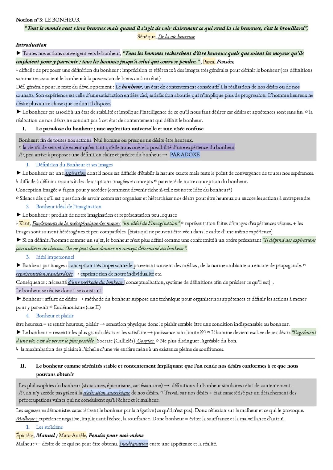 Fiche : Le bonheur - Philo tle