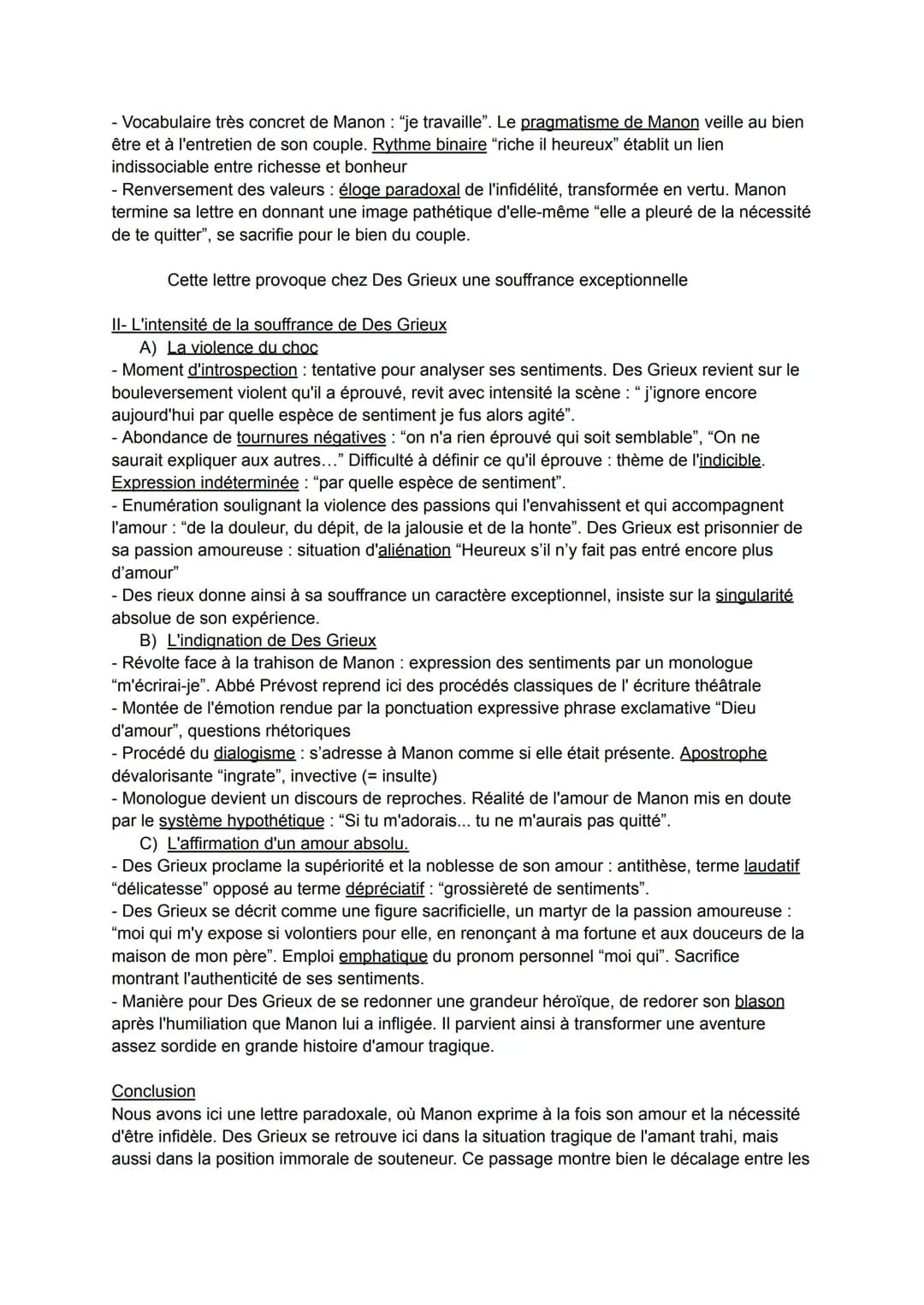 --- OCR Start ---
Leçon 4: Explication linéaire 2, Manon Lescaut "La Lettre de Manon"
Introduction
Le rapport à l'argent est un thème import