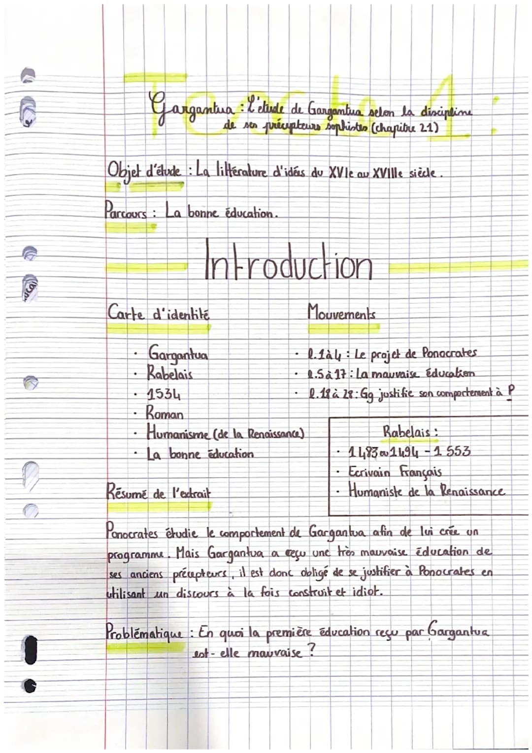 b
D
Objet d'étude : La littérature d'idées du XVIe au XVIIIe siècle.
Parcours La bonne éducation.
Introduction
Carte d'identite
Gargantua
Ra