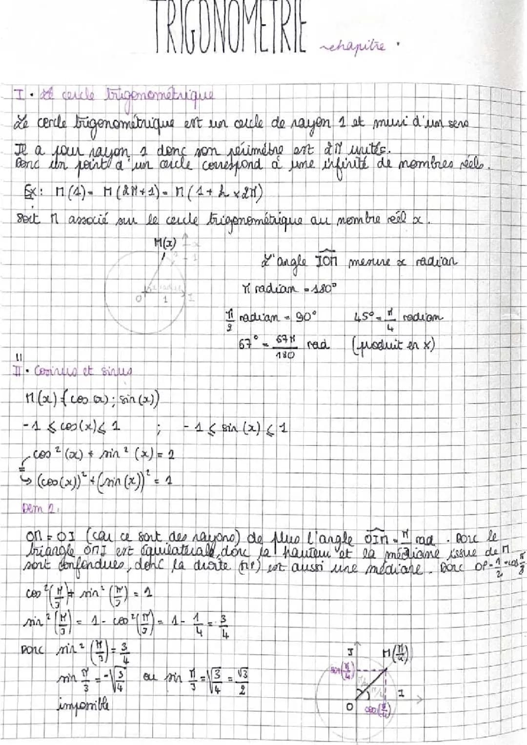 Comprendre le cercle trigonométrique et ses propriétés