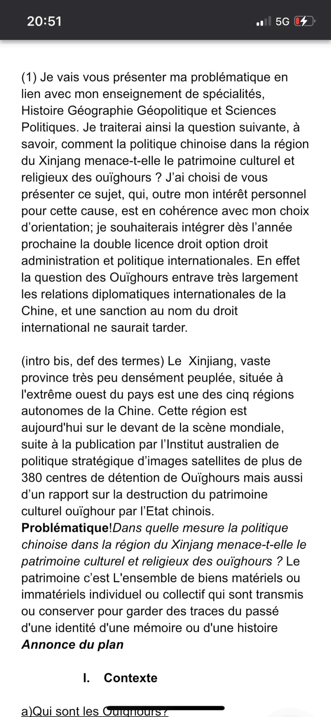 20:51
(1) Je vais vous présenter ma problématique en
lien avec mon enseignement de spécialités,
Histoire Géographie Géopolitique et Sciences