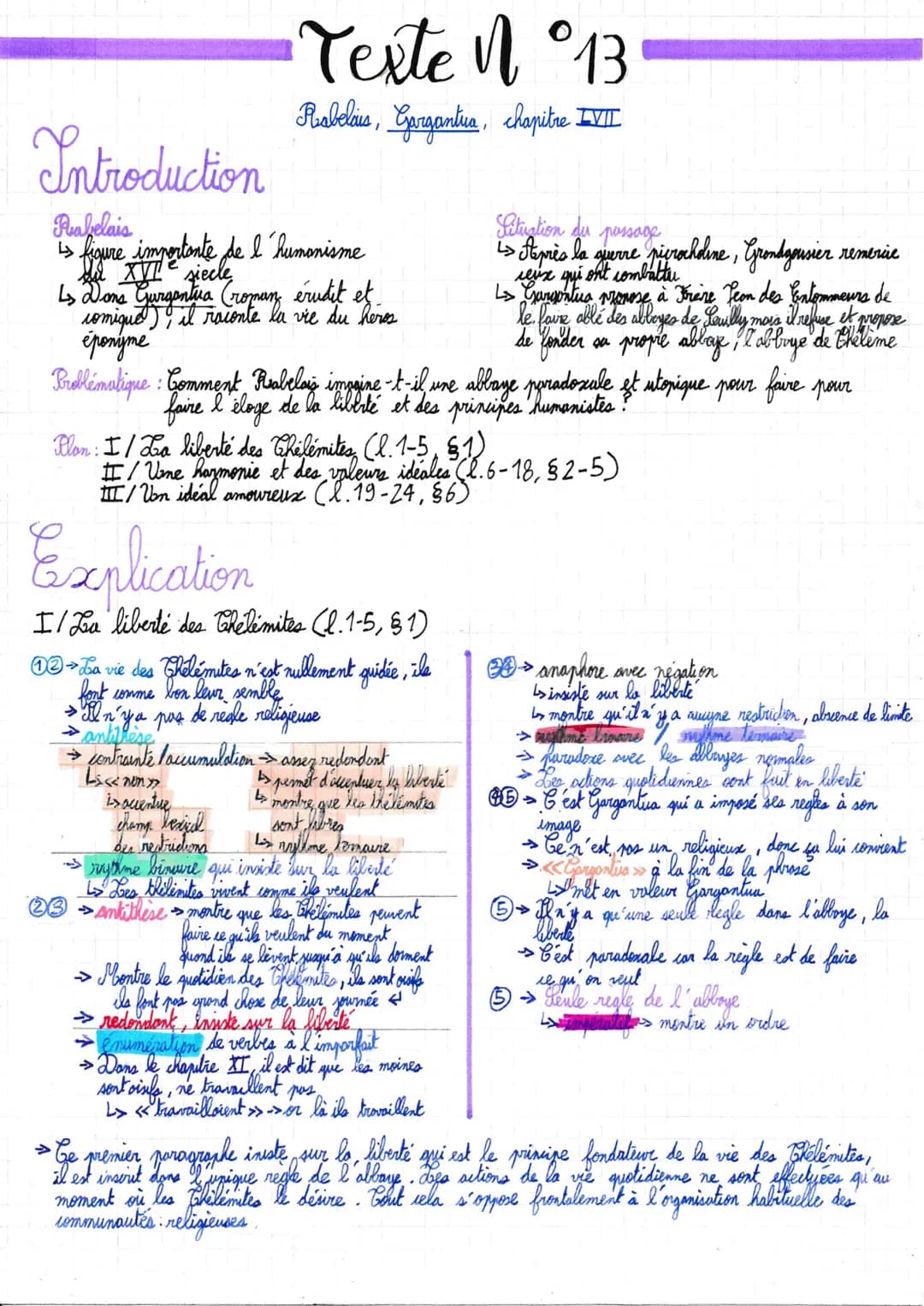 • Texte n°13
Prabelais, Gargantua, chapitre LVII
Introduction
Rabelais
↳> figure importante de l'humanisme
XVIe siecle
Ls Dons Gursentua
com