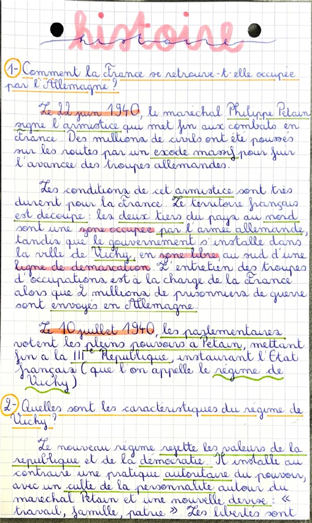 --- OCR Start ---
•histoire
1 Comment la trance se retrouve-t-elle occupée
par l'Allemagne?
Le dd jun 1940, le maréchal Philippe Petain
ngne