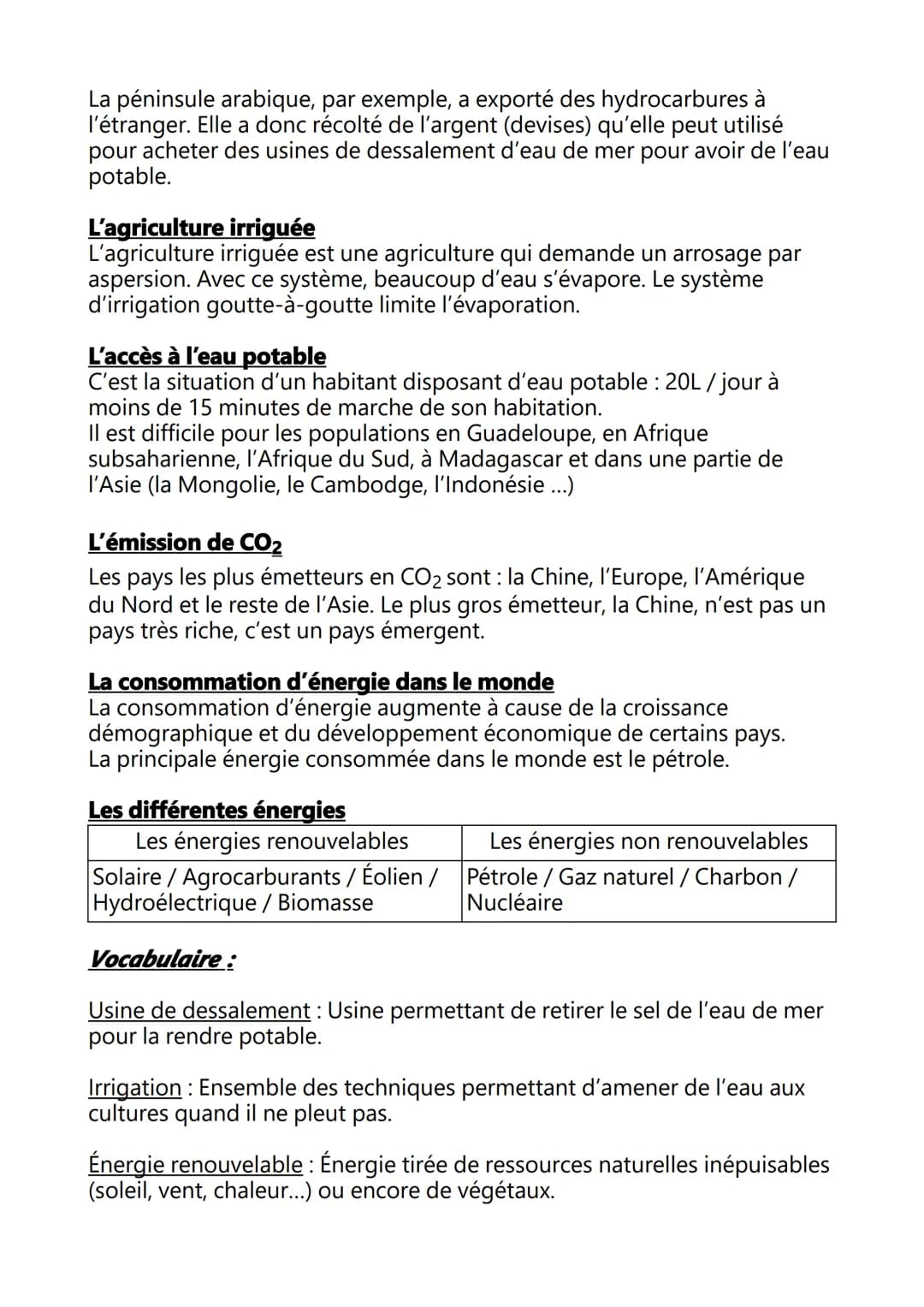 GÉO - L'énergie et l'eau : des ressources limitées à
ménager et à renouveler
La consommation des ressources dans le monde
Les principaux pay
