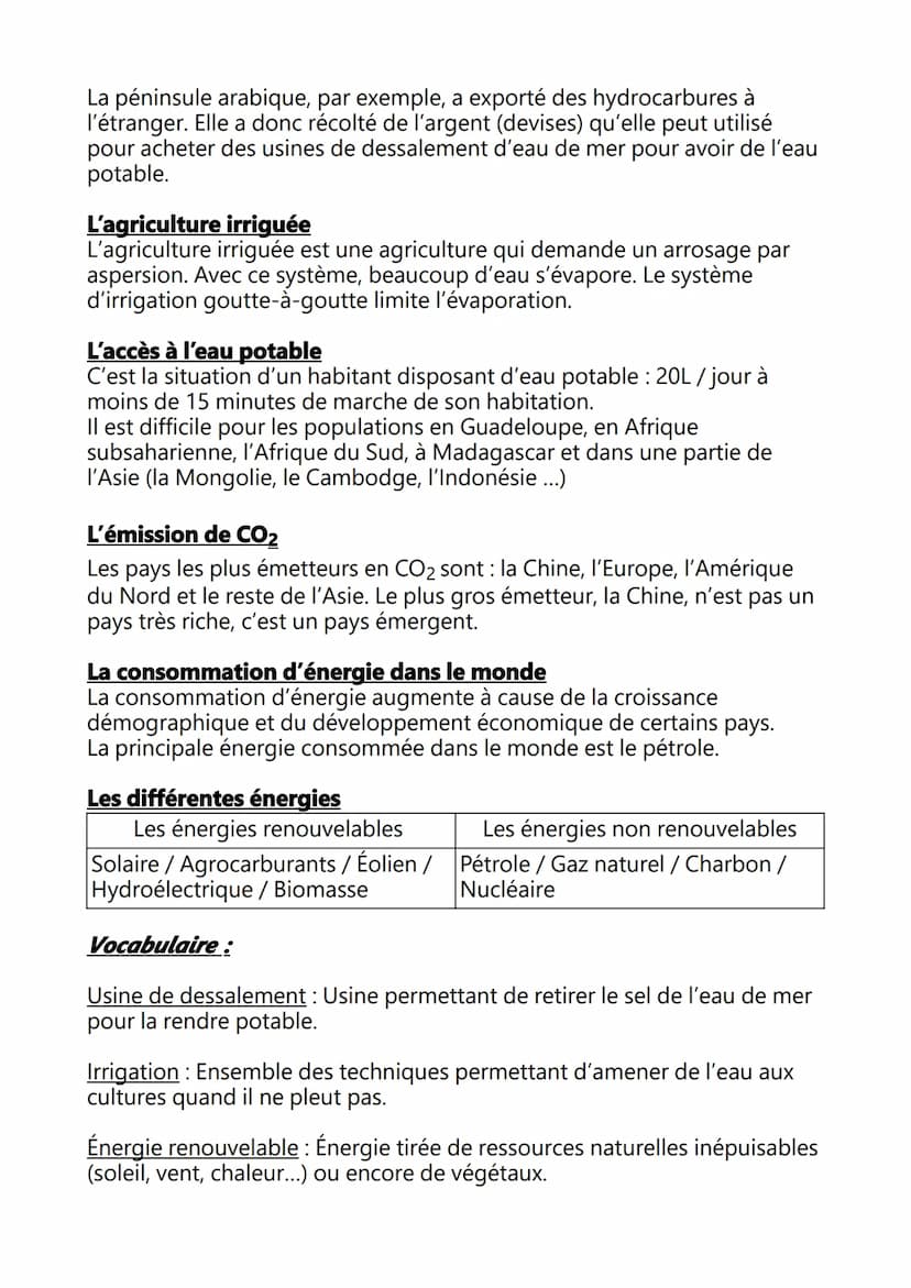 GÉO - L'énergie et l'eau : des ressources limitées à
ménager et à renouveler
La consommation des ressources dans le monde
Les principaux pay
