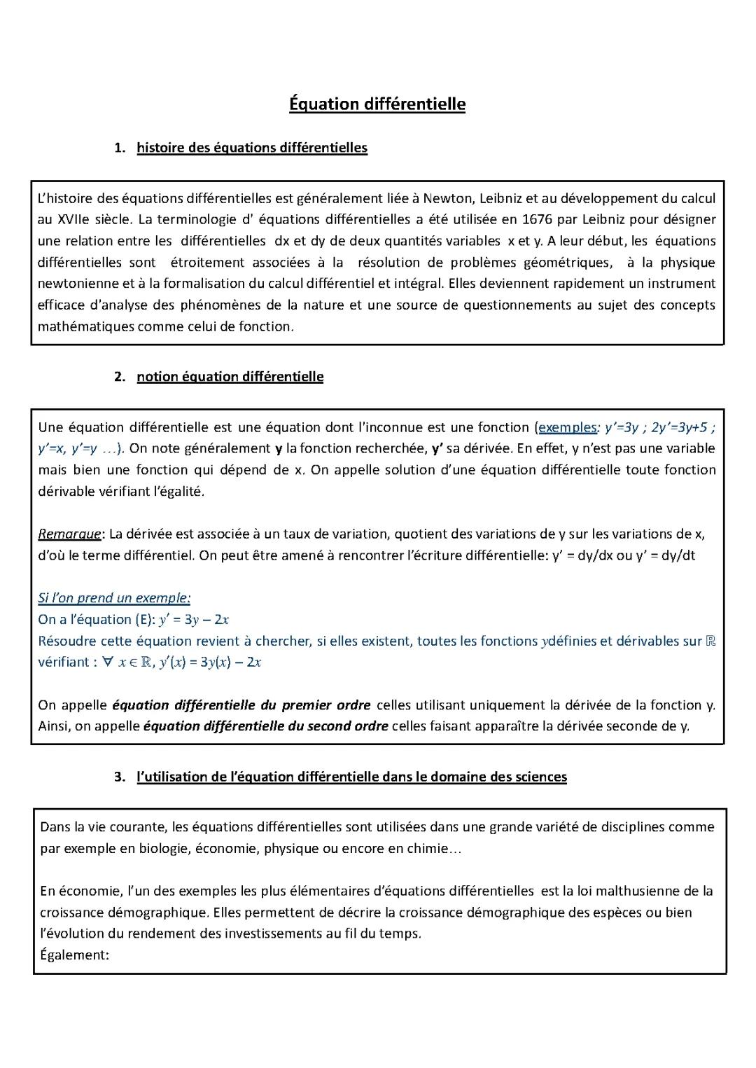 Équations Différentielles: Leçons, Exercices Corrigés et Histoire pour Terminale