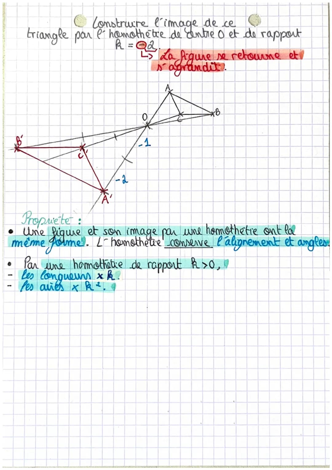 Homothéties ~
Definition:
Transformer
une figure par une homothetie de
centre 0 c'est l'agrandir ou la réduire en faisant
glisser ses points